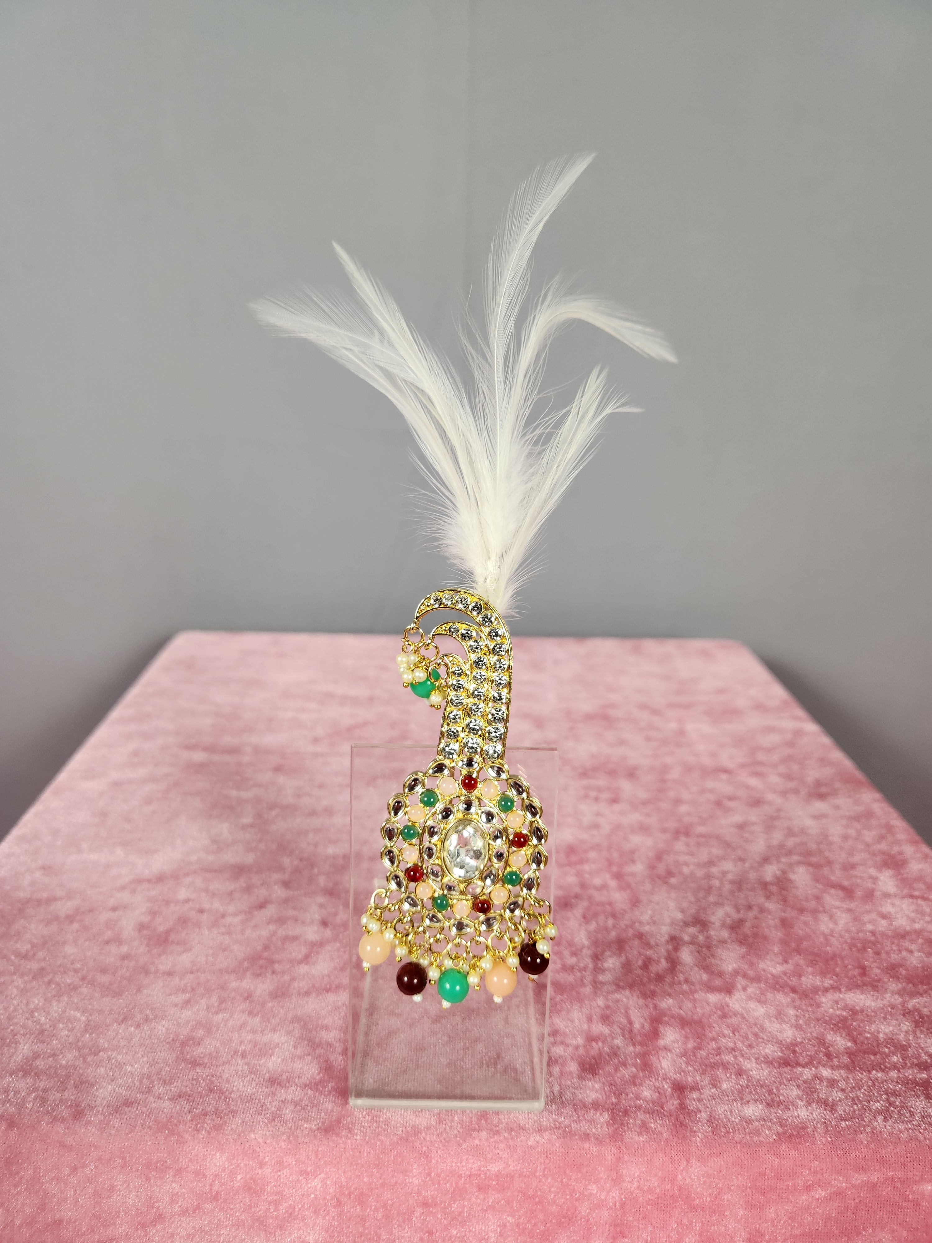 TURBAN BROOCH FOR SAFA WITH GREEN AND RED STONES