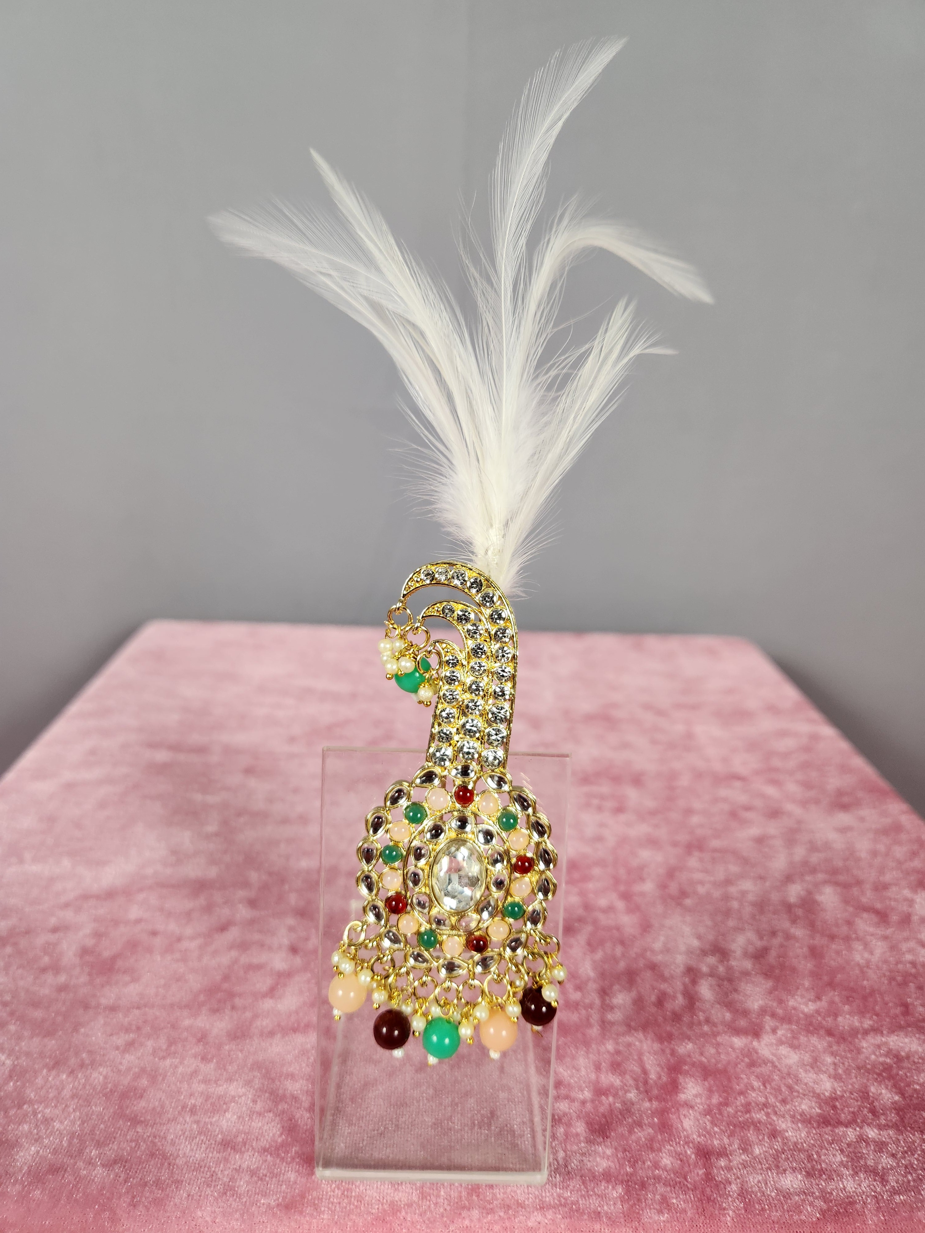 TURBAN BROOCH FOR SAFA WITH GREEN AND RED STONES