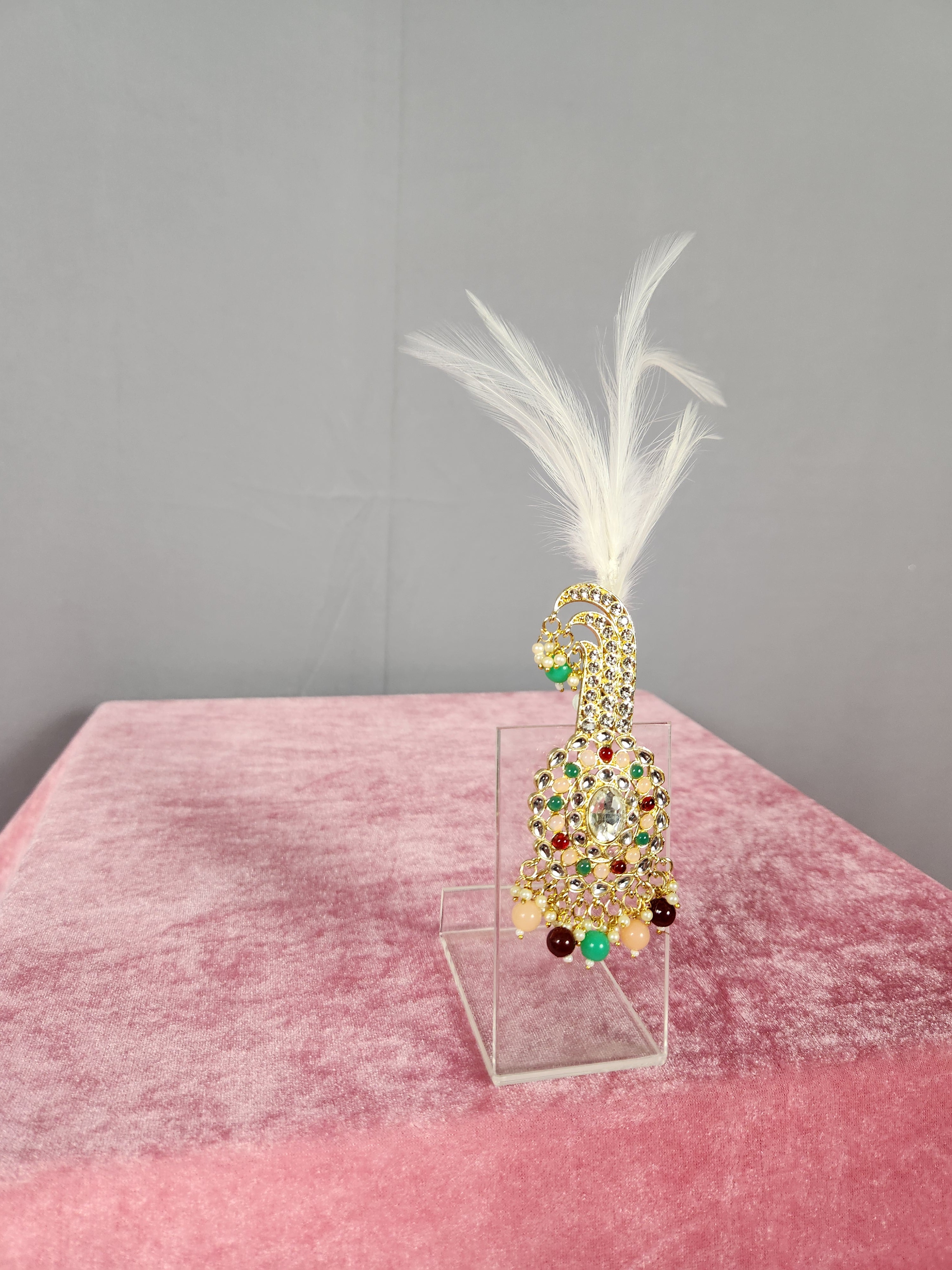 TURBAN BROOCH FOR SAFA WITH GREEN AND RED STONES