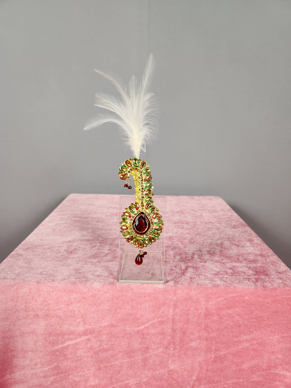 GROOM TURBAN BROOCH WITH RED & GREEN MINA