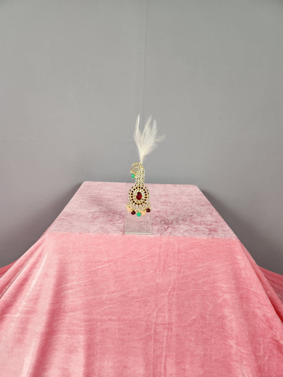 GROOM TURBAN BROOCH WITH RED & PEACH STONES