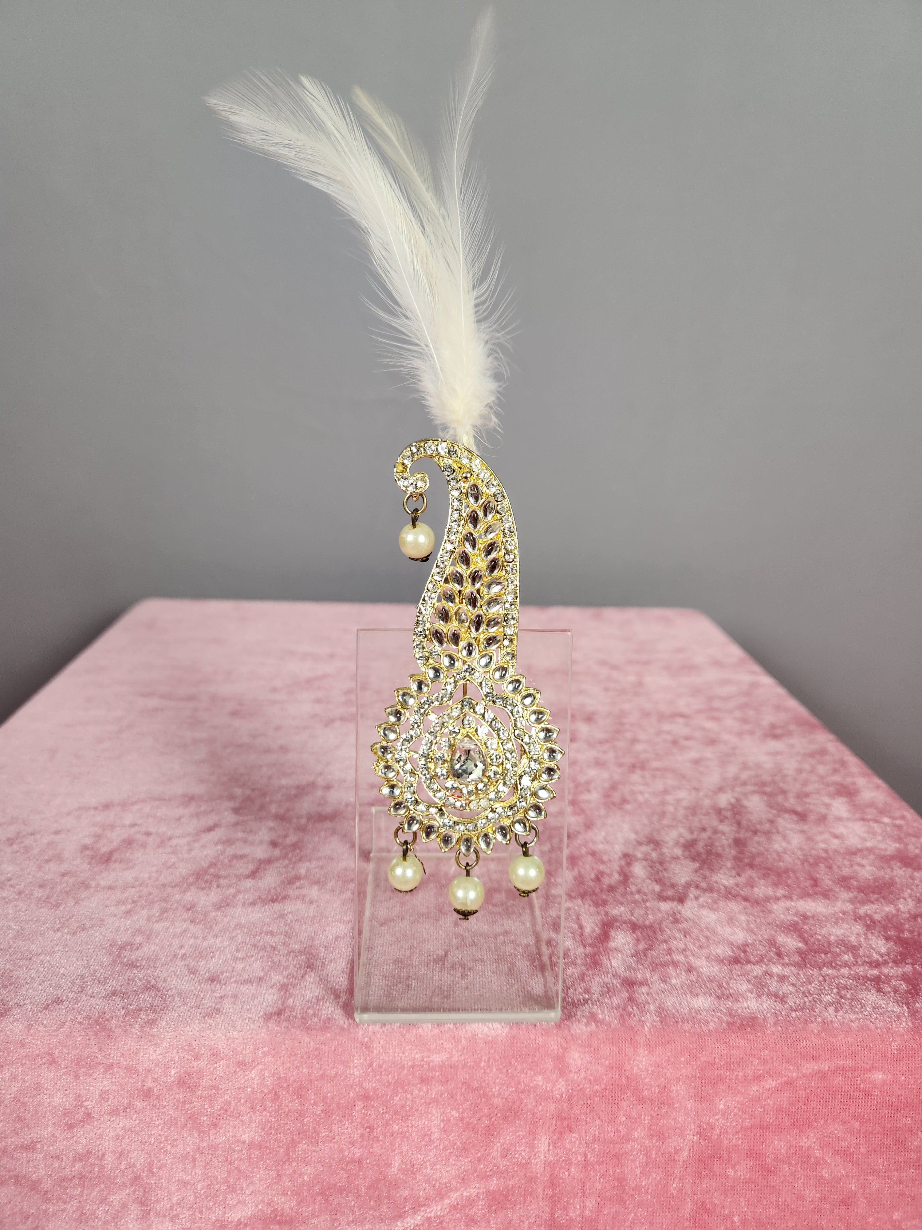 GROOM TURBAN BROOCH WITH WHITE KUNDAN STONES & DIAMONDS