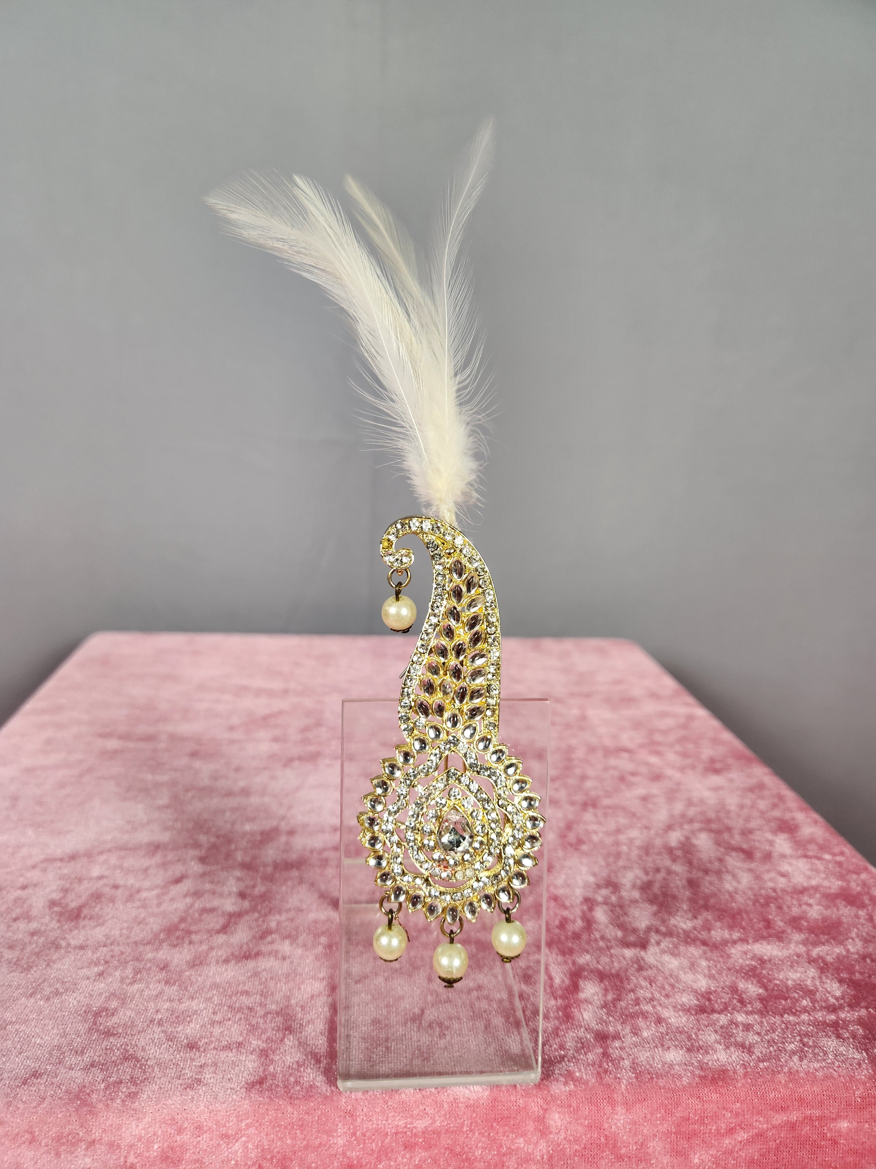 GROOM TURBAN BROOCH WITH WHITE KUNDAN STONES & DIAMONDS