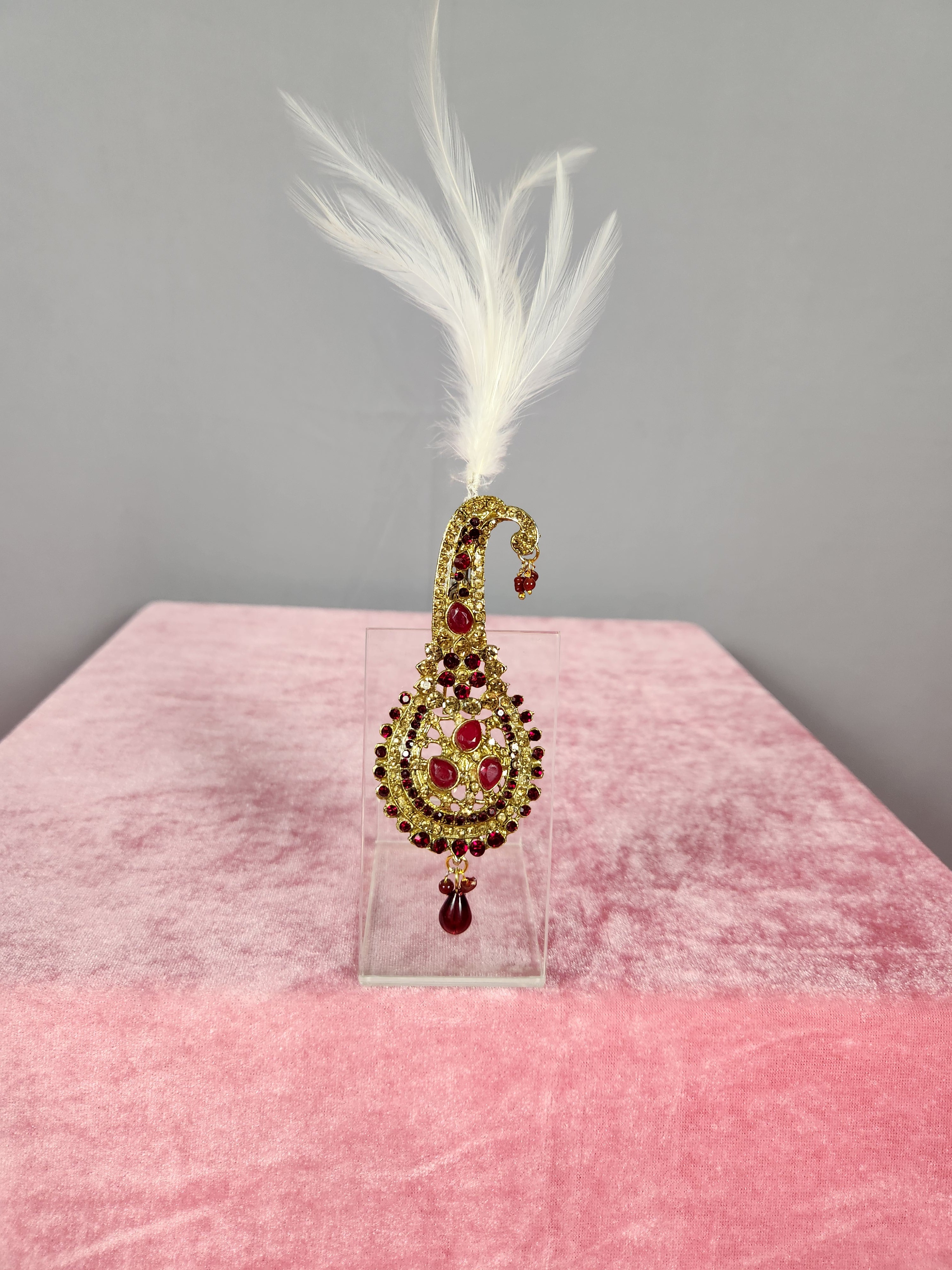 GROOM TURBAN BROOCH WITH RED RUBY STONES