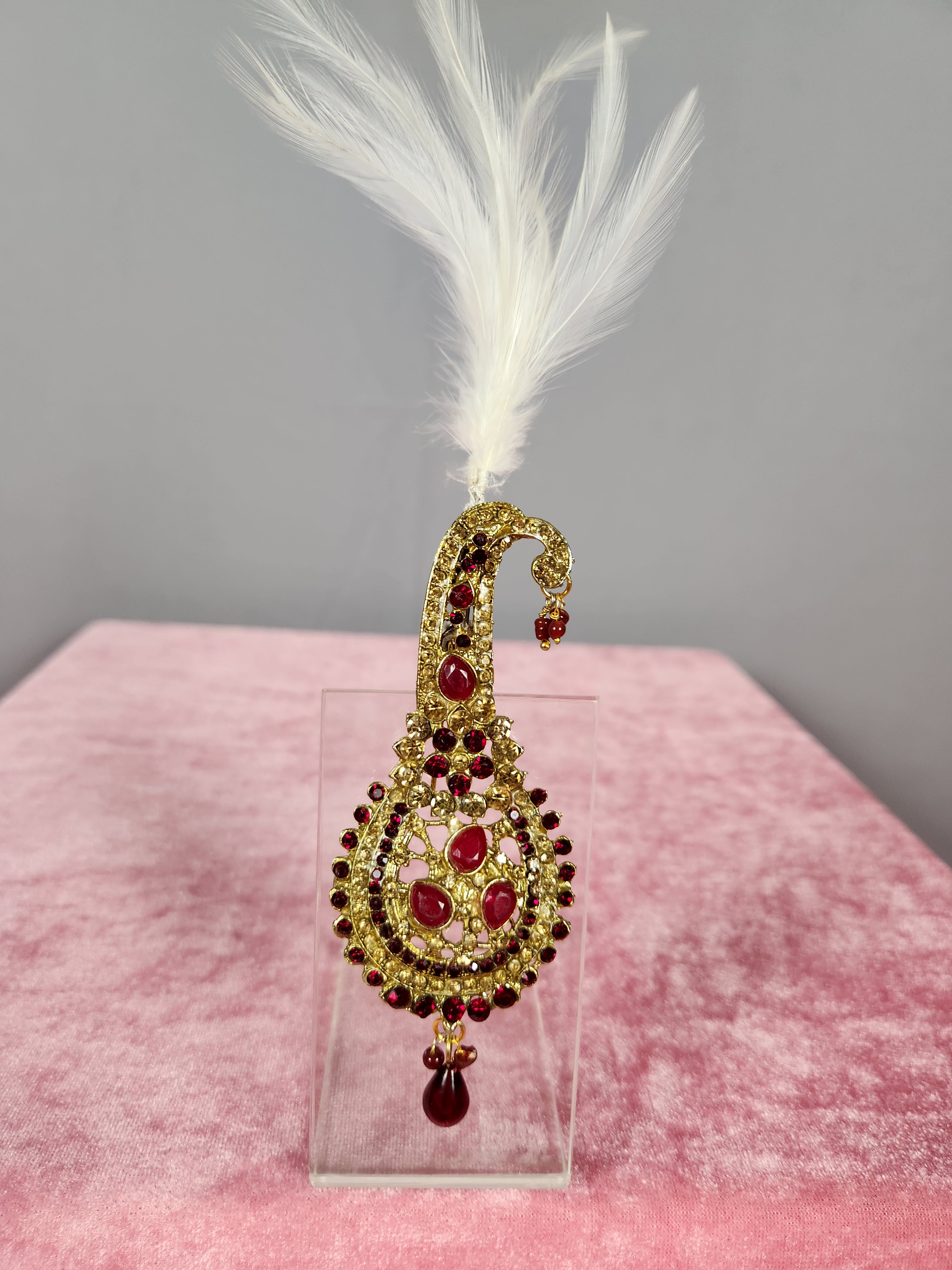 GROOM TURBAN BROOCH WITH RED RUBY STONES