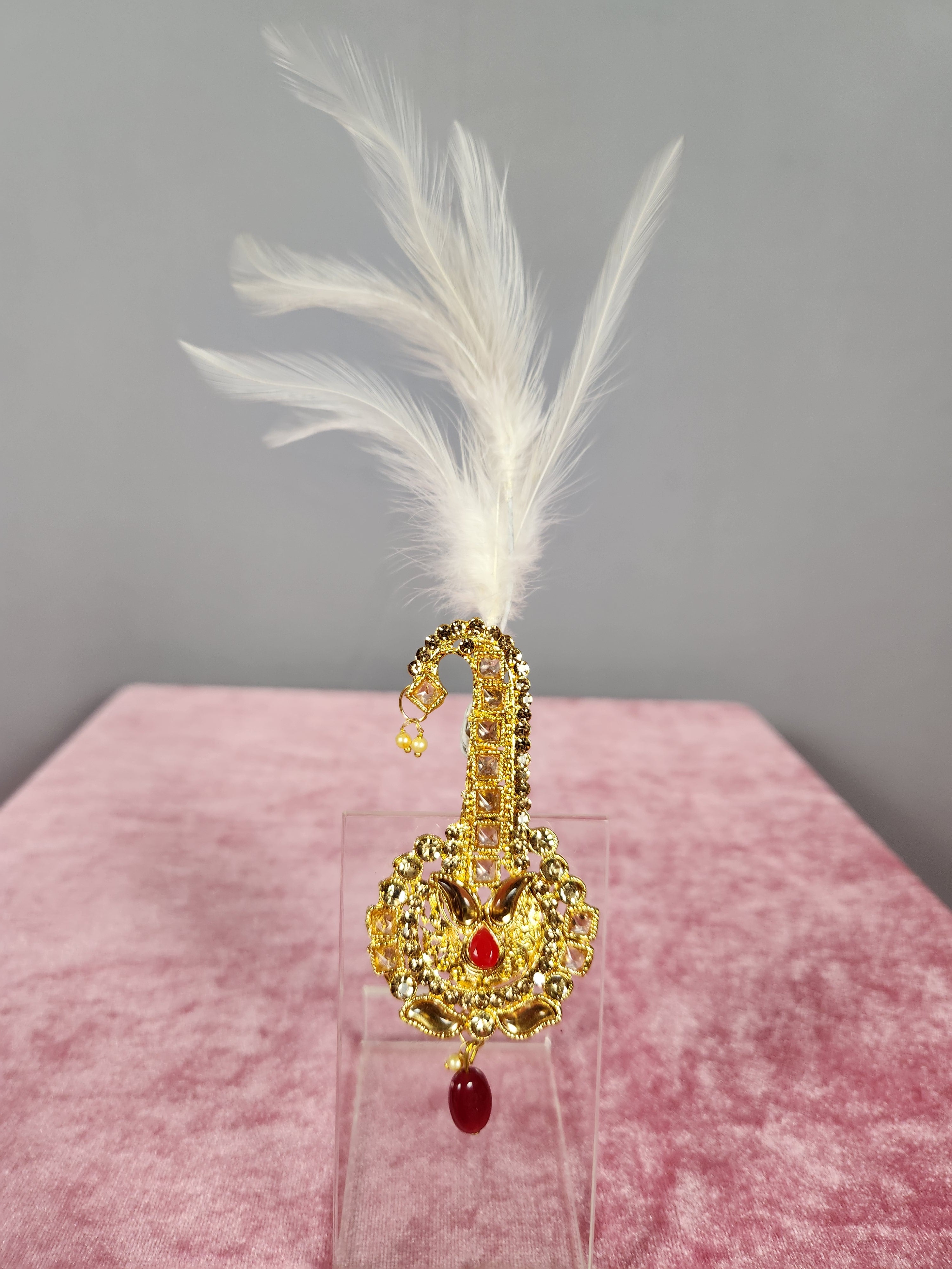 GROOM TURBAN BROOCH WITH SINGLE RED STONE