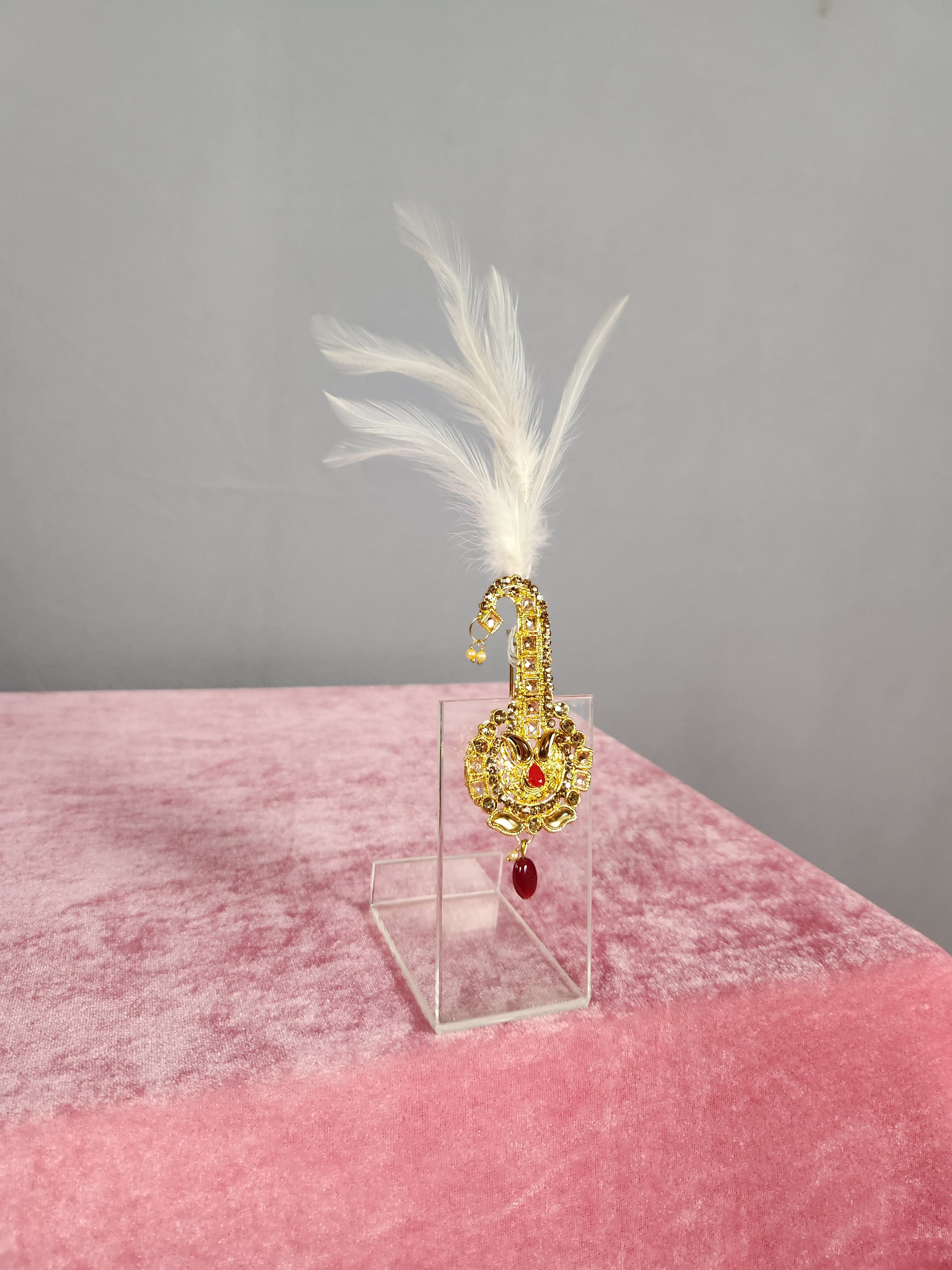 GROOM TURBAN BROOCH WITH SINGLE RED STONE