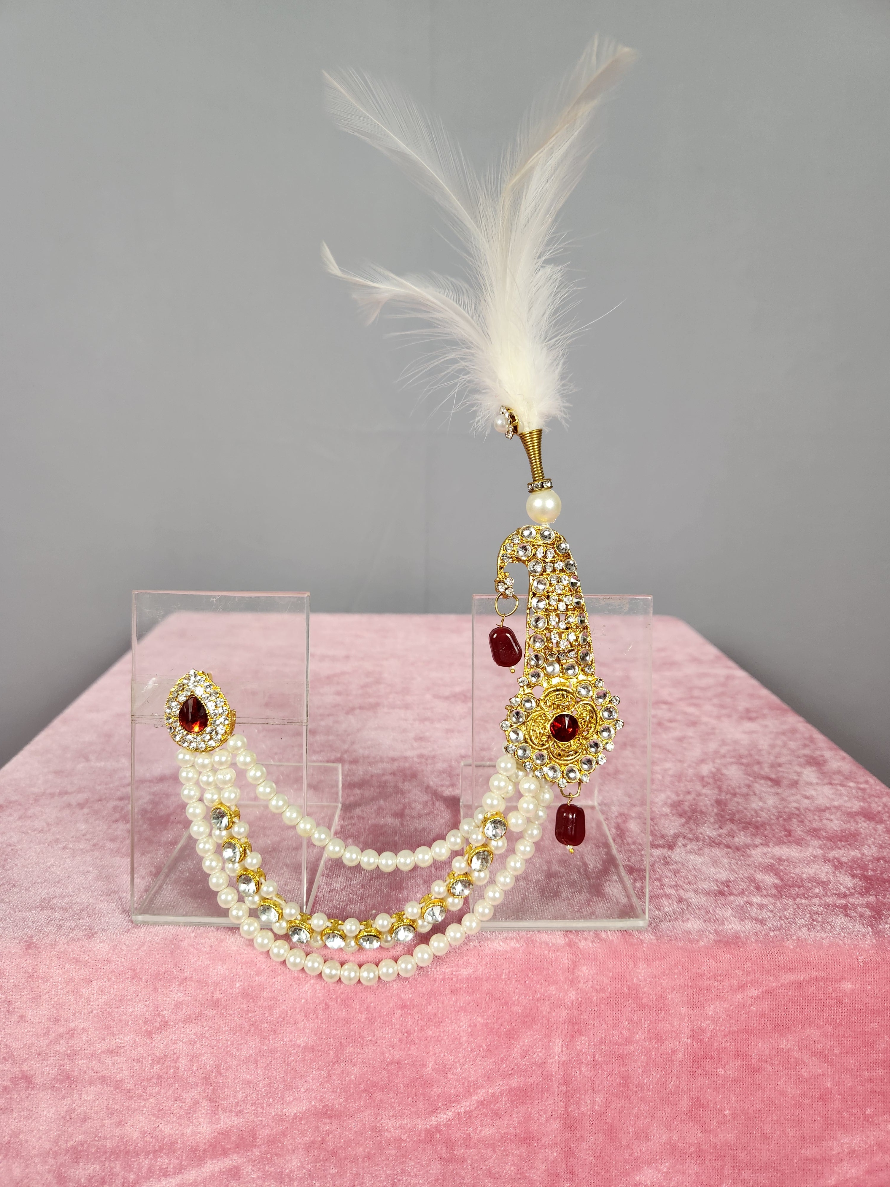 GROOM TURBAN BROOCH WITH CHAIN OF PEARLS