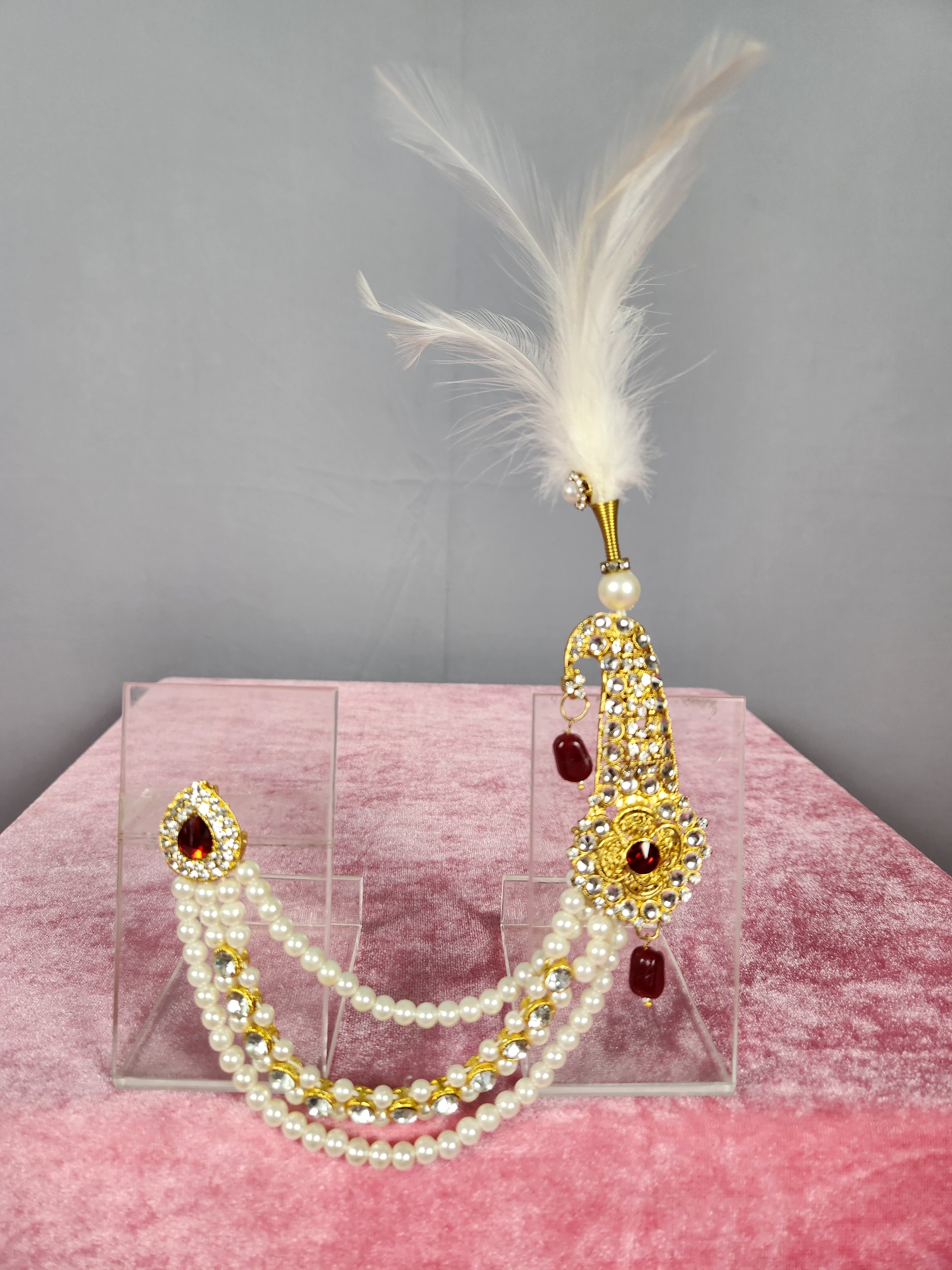 GROOM TURBAN BROOCH WITH CHAIN OF PEARLS