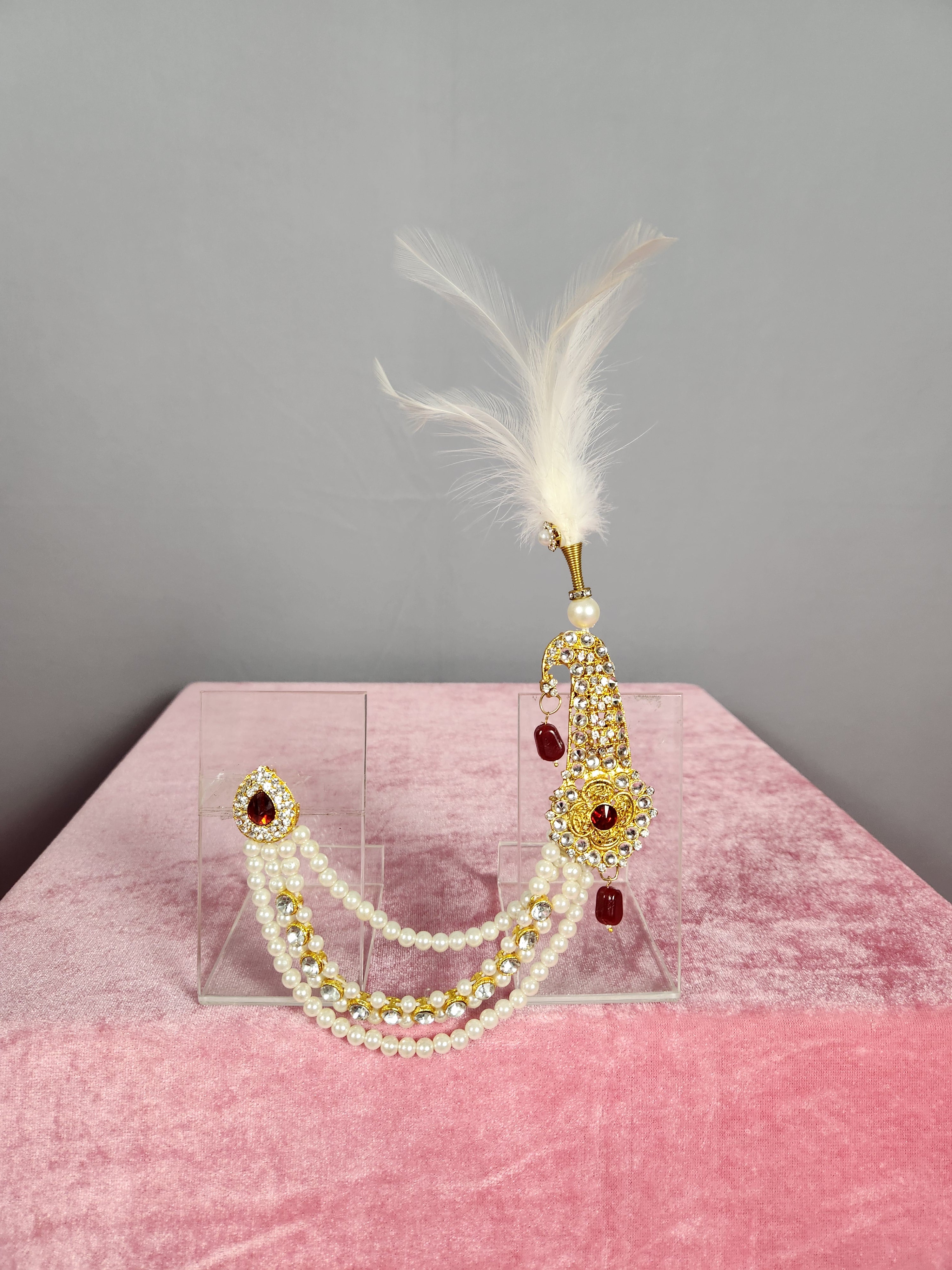 GROOM TURBAN BROOCH WITH CHAIN OF PEARLS