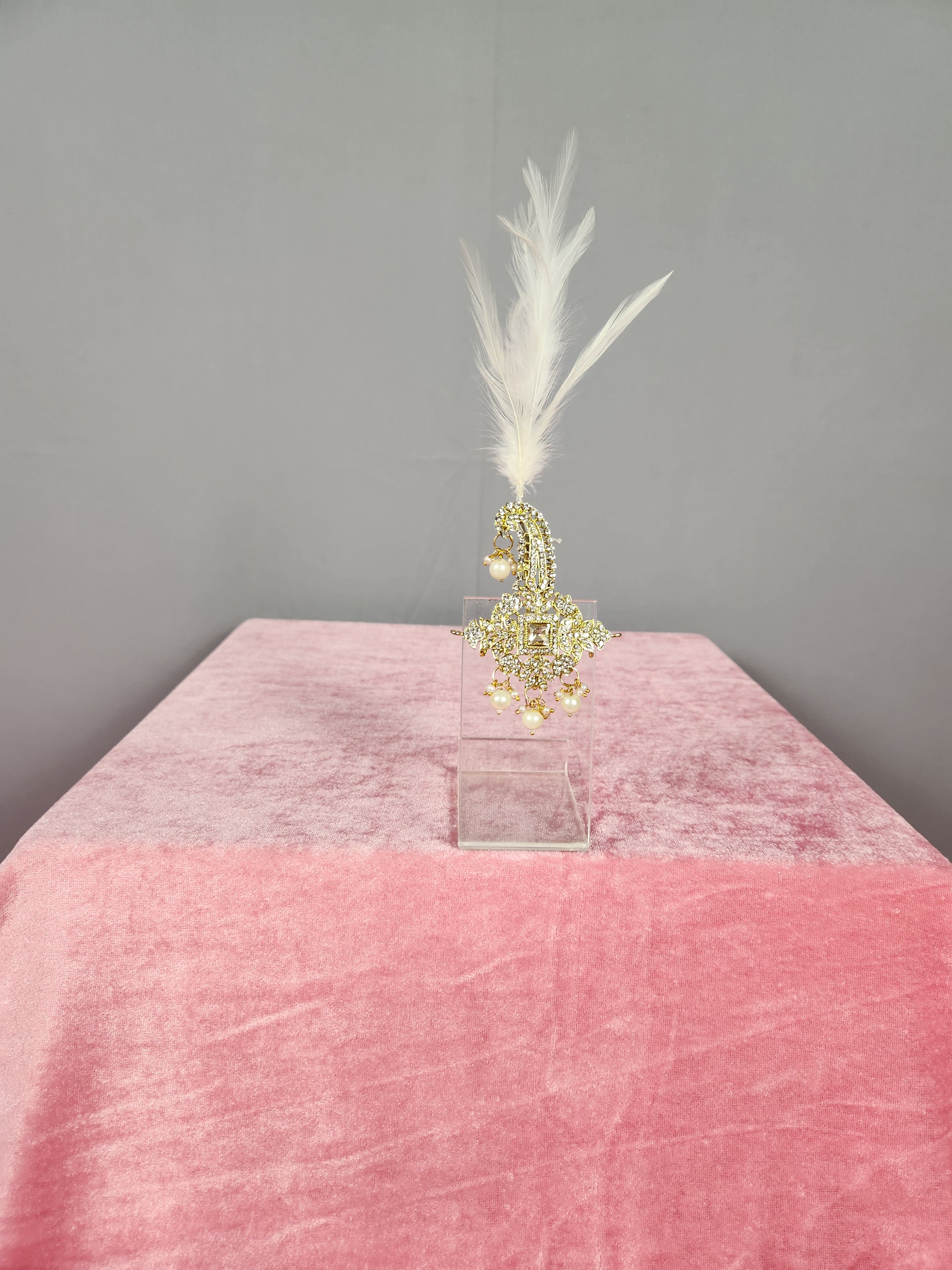 GROOM TURBAN BROOCH WITH WHITE KUNDAN STONES BROAD SIZE