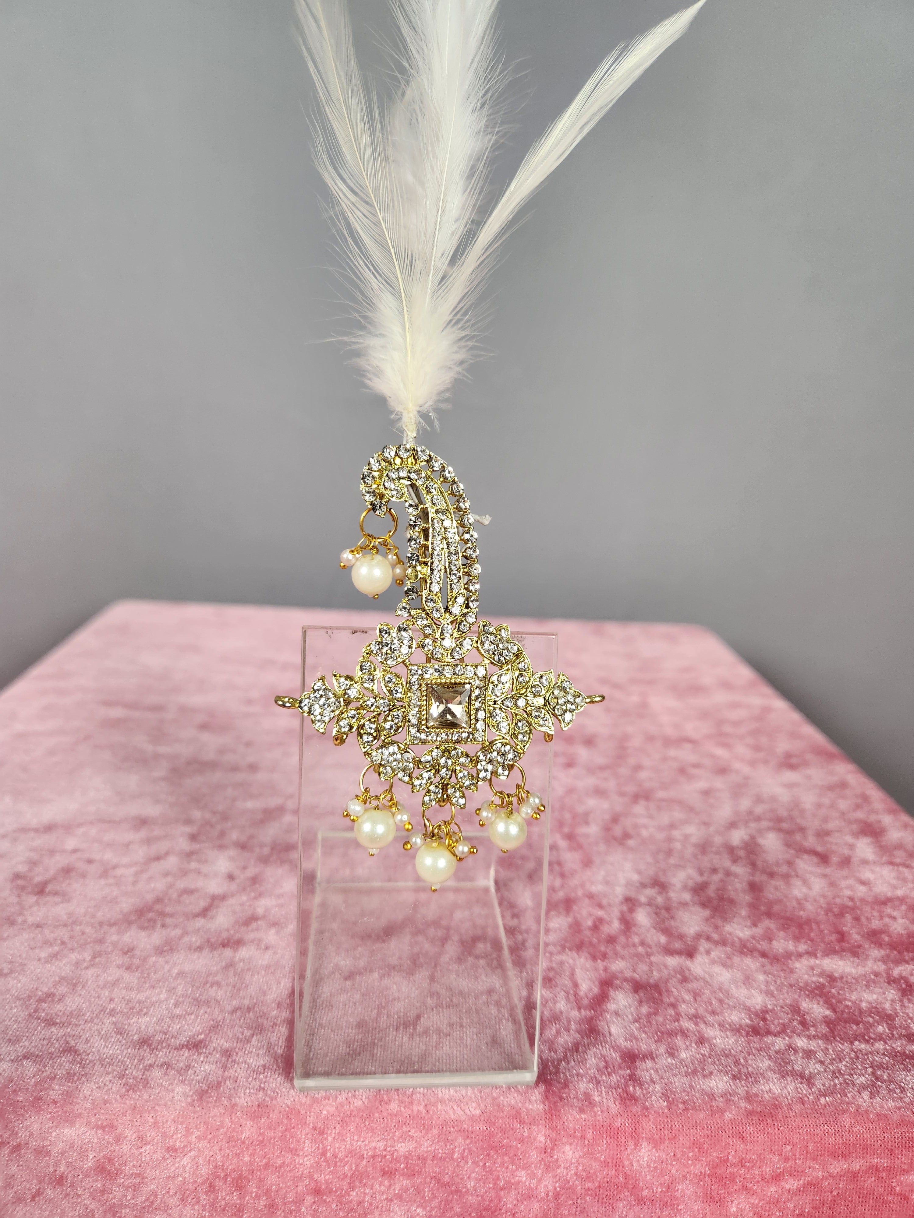 GROOM TURBAN BROOCH WITH WHITE KUNDAN STONES BROAD SIZE