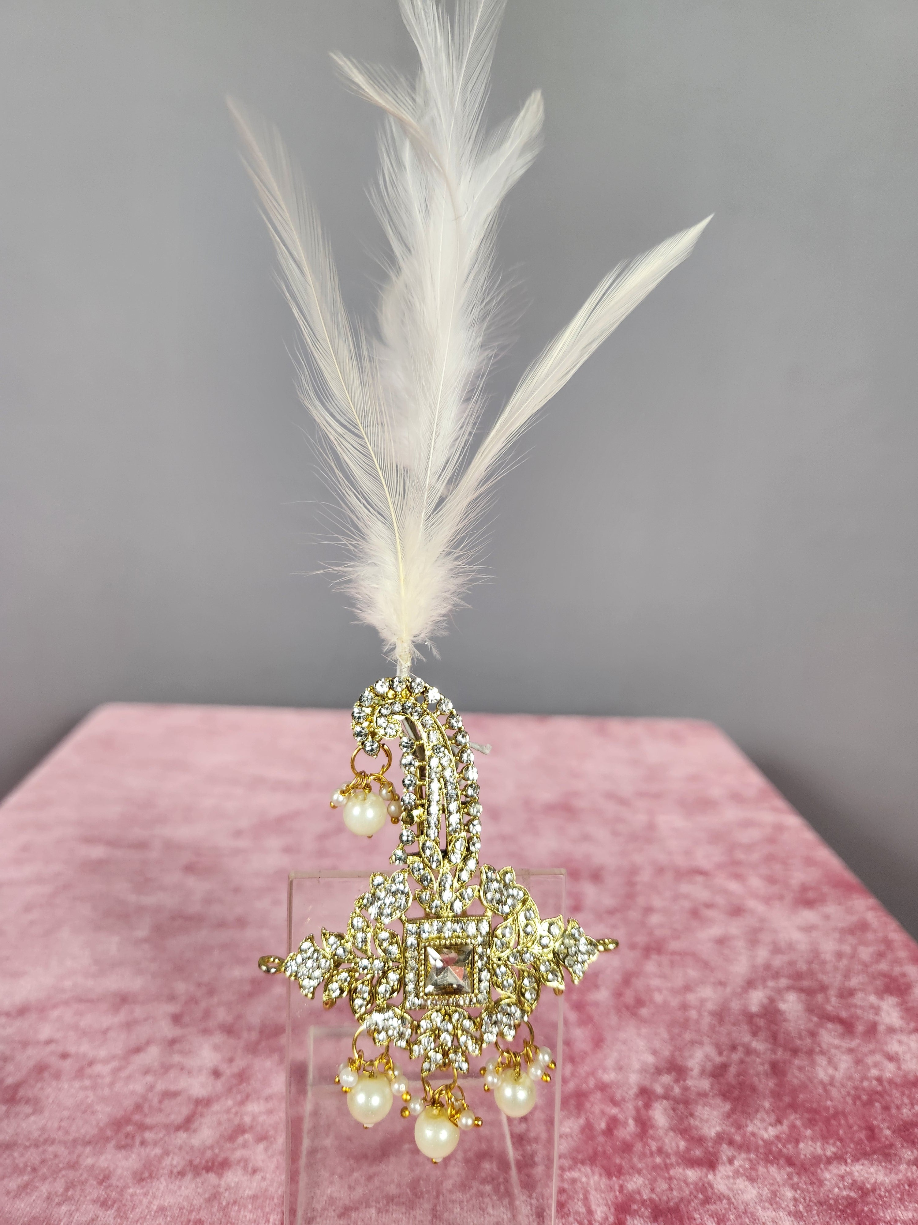 GROOM TURBAN BROOCH WITH WHITE KUNDAN STONES BROAD SIZE