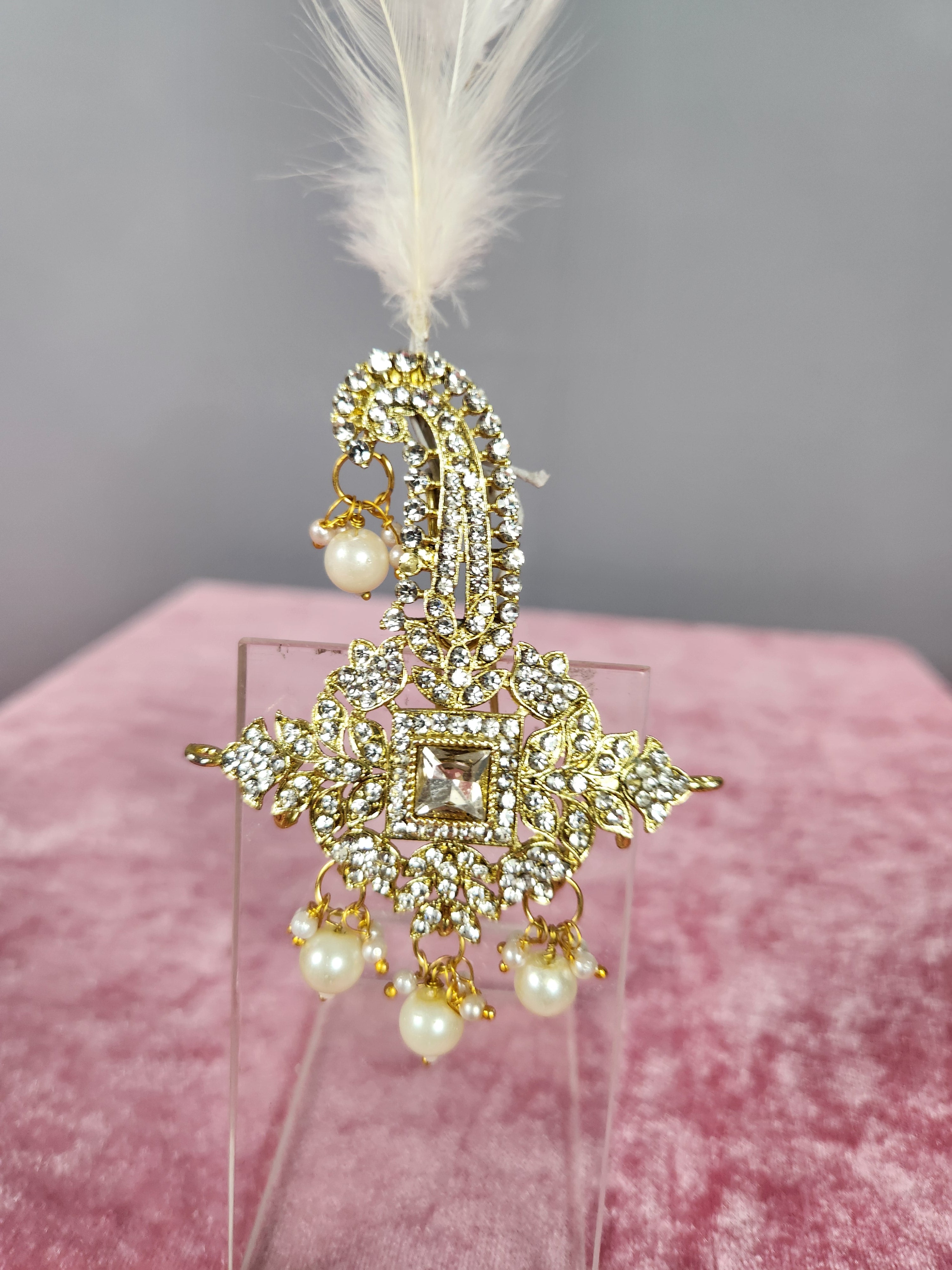 GROOM TURBAN BROOCH WITH WHITE KUNDAN STONES BROAD SIZE