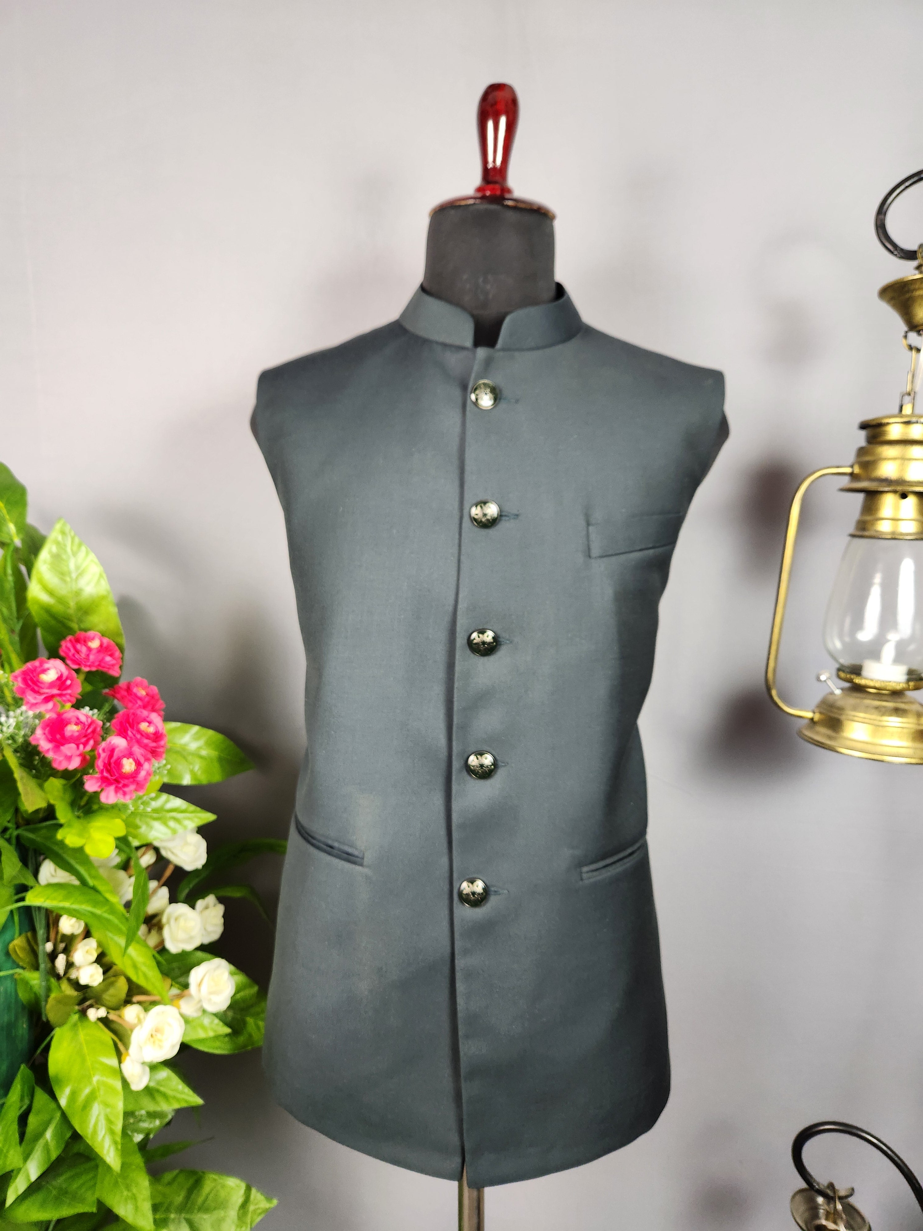 Dark green nehru jacket for men - Indian ethnic waistcoat ideal for weddings, festive events, and traditional functions