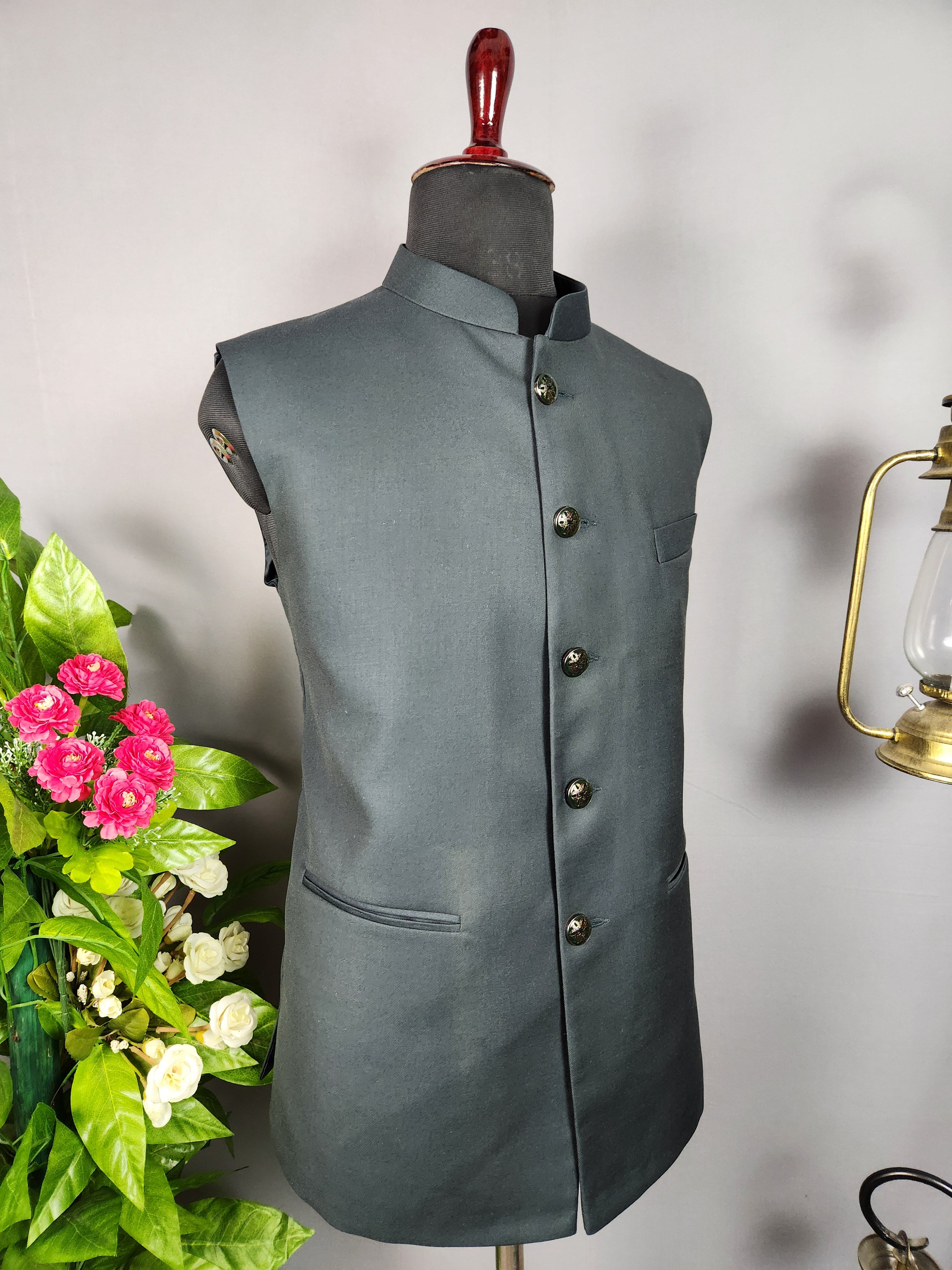 Dark Green Nehru Jacket for Men | Indian Ethnic Waistcoat for Weddings & Celebrations