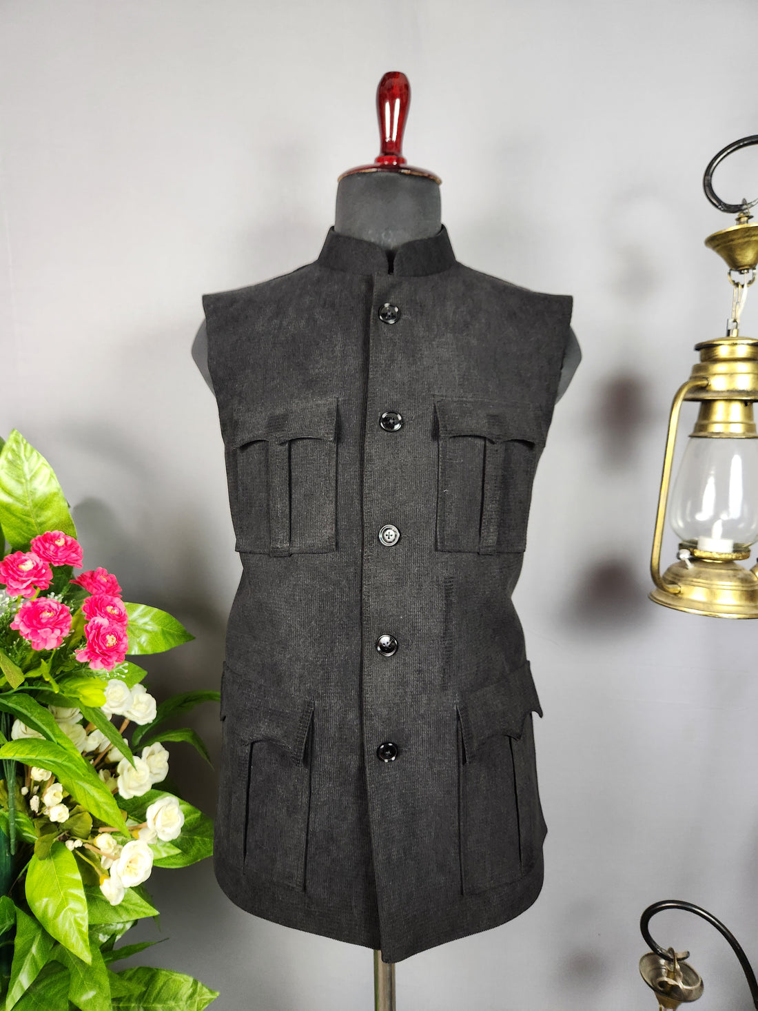 Black nehru jacket for men - Indian ethnic waistcoat ideal for weddings, festive events, and traditional functions