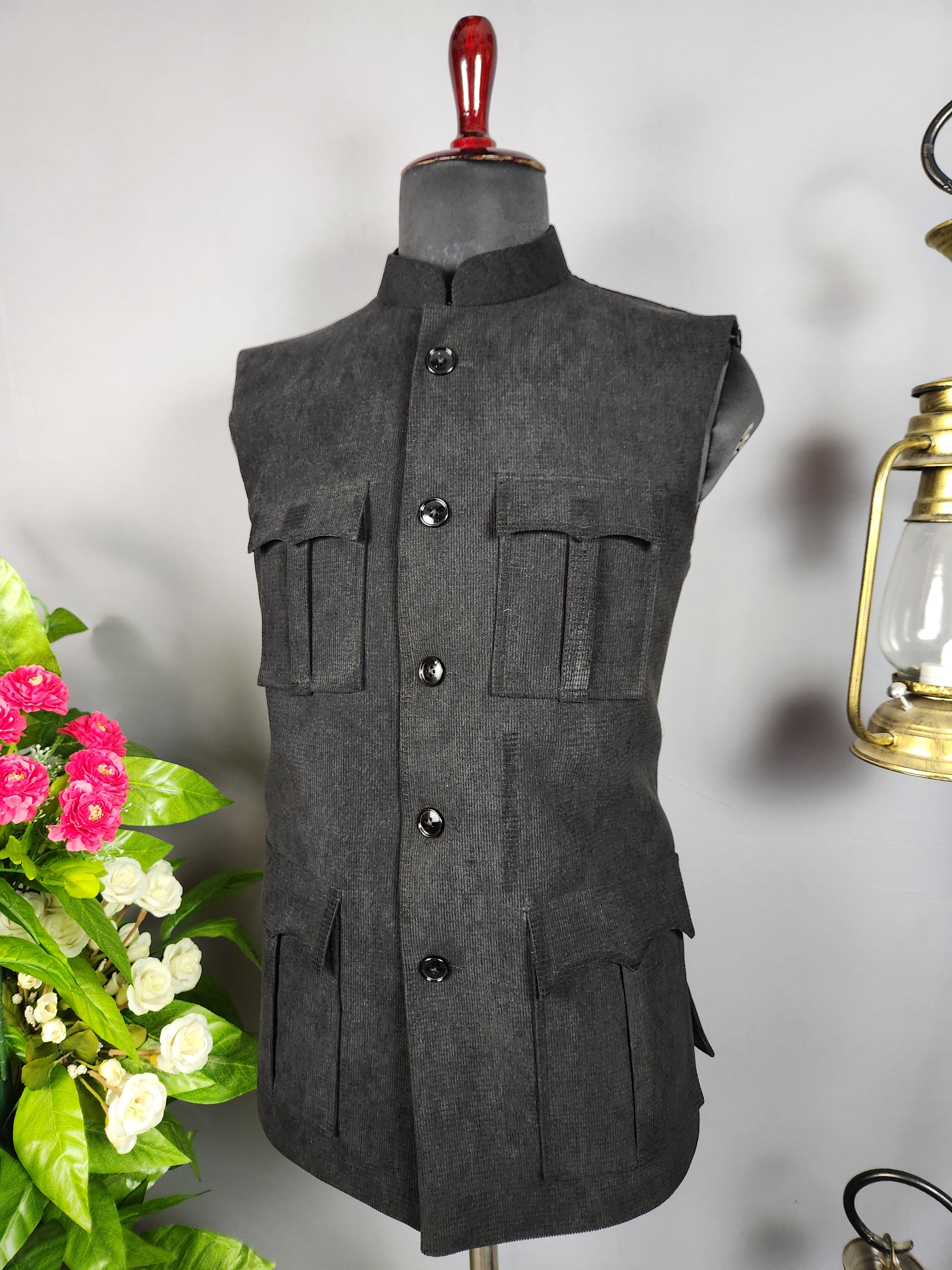 Black nehru jacket for men - Indian ethnic waistcoat ideal for weddings, festive events, and traditional functions