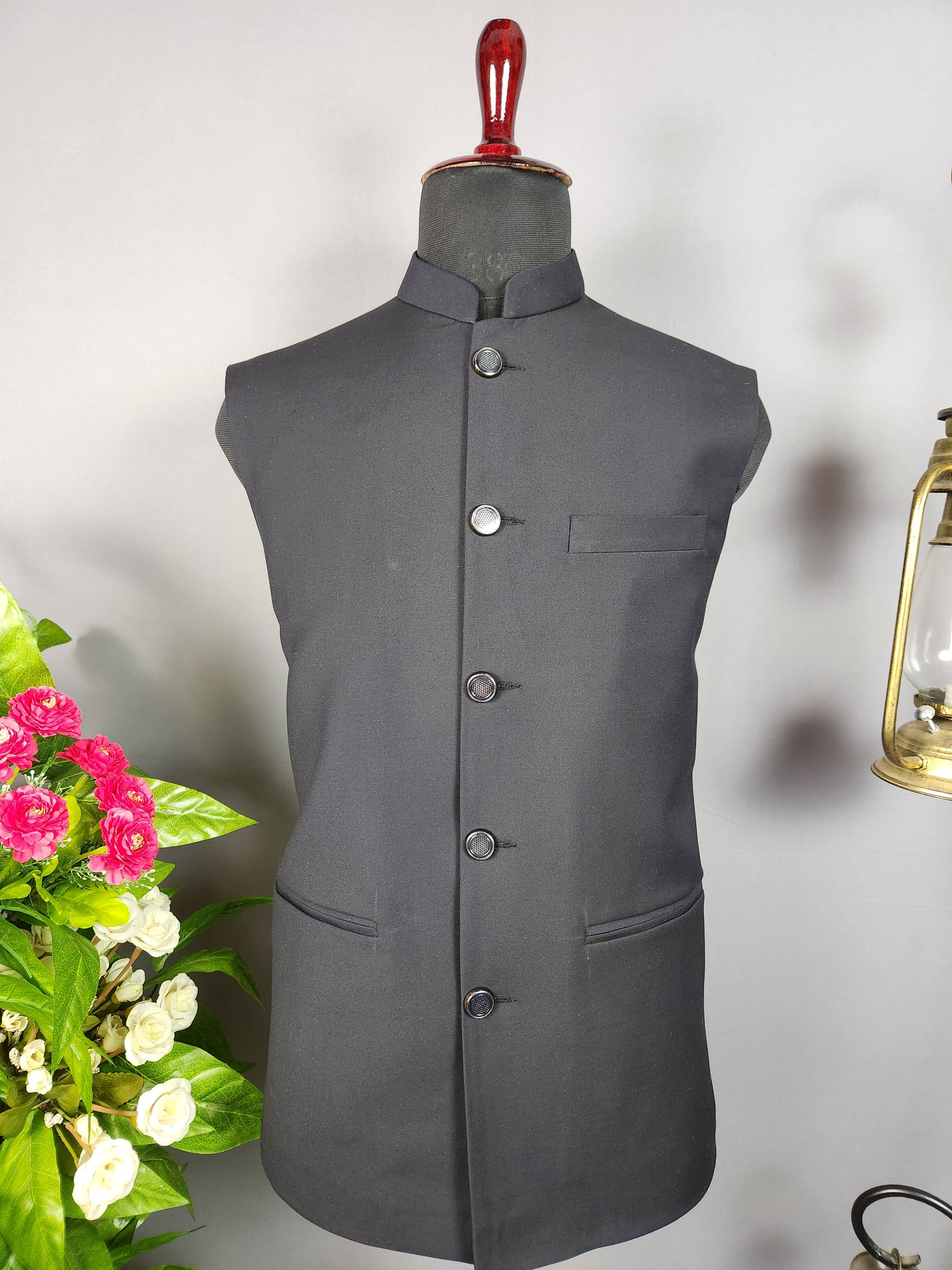 Navy blue nehru jacket for men - Indian ethnic waistcoat ideal for weddings, festive events, and traditional functions