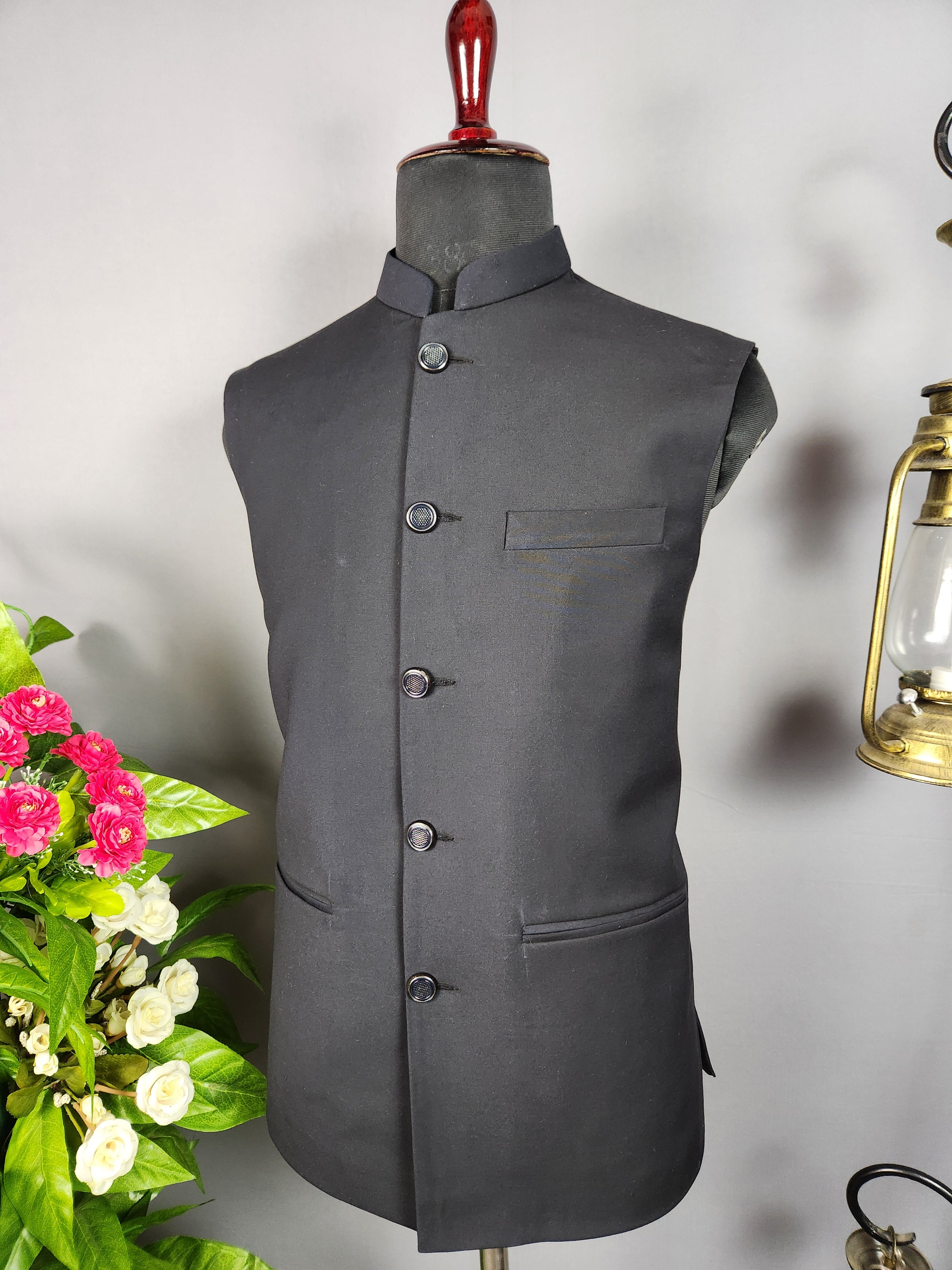 Navy blue nehru jacket for men - Indian ethnic waistcoat ideal for weddings, festive events, and traditional functions