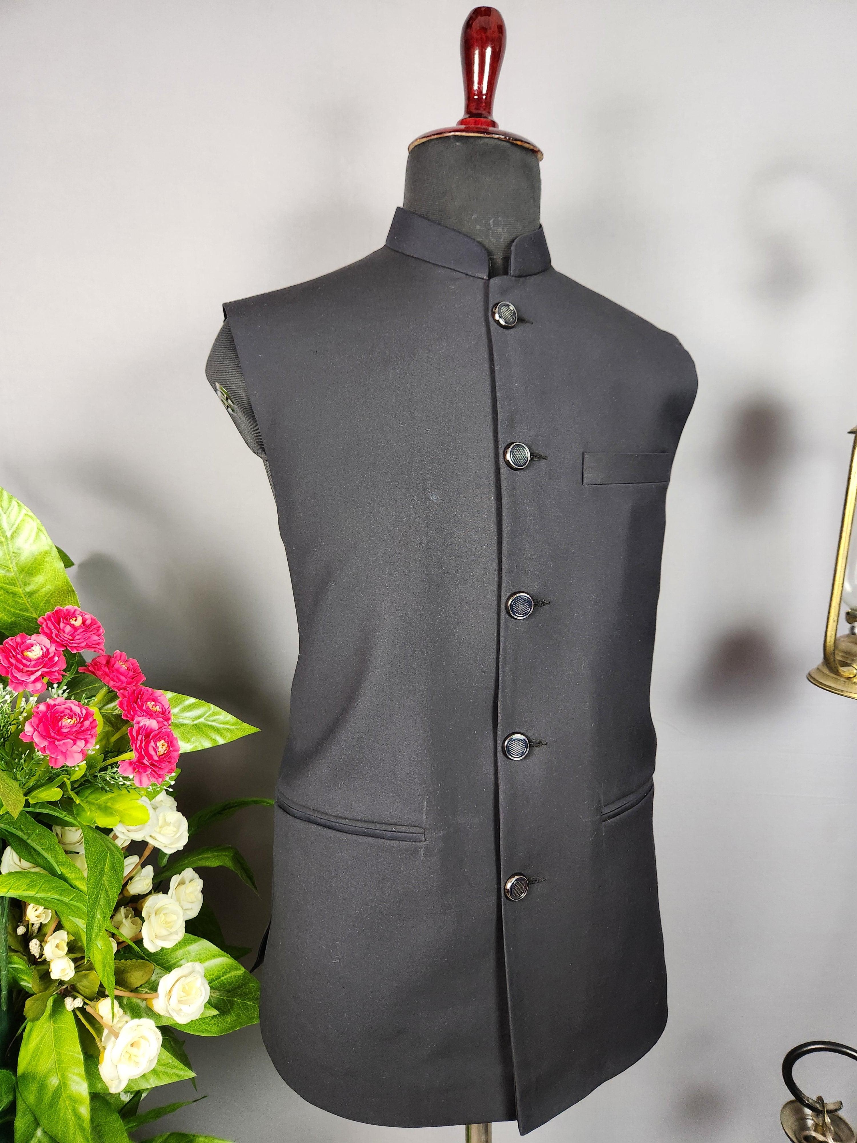 Navy Blue Nehru Jacket for Men | Indian Ethnic Waistcoat for Weddings & Celebrations