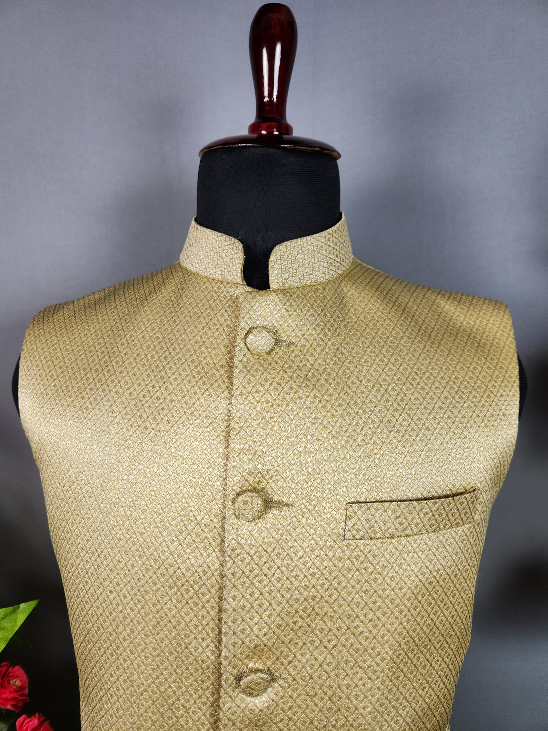Golden nehru jacket for men - Indian ethnic waistcoat ideal for weddings, festive events, and traditional functions