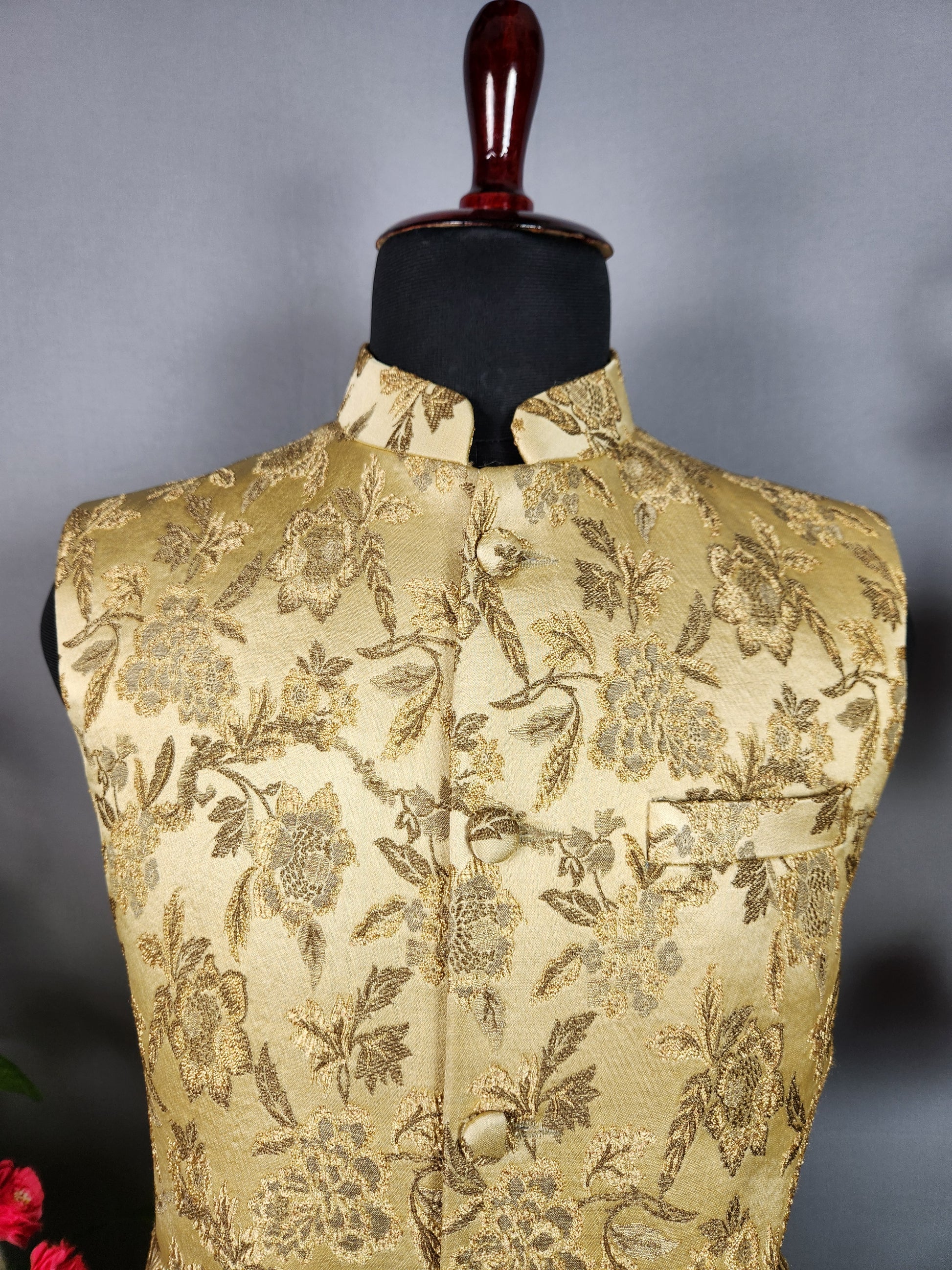 Golden nehru jacket for men - Indian ethnic waistcoat ideal for weddings, festive events, and traditional functions