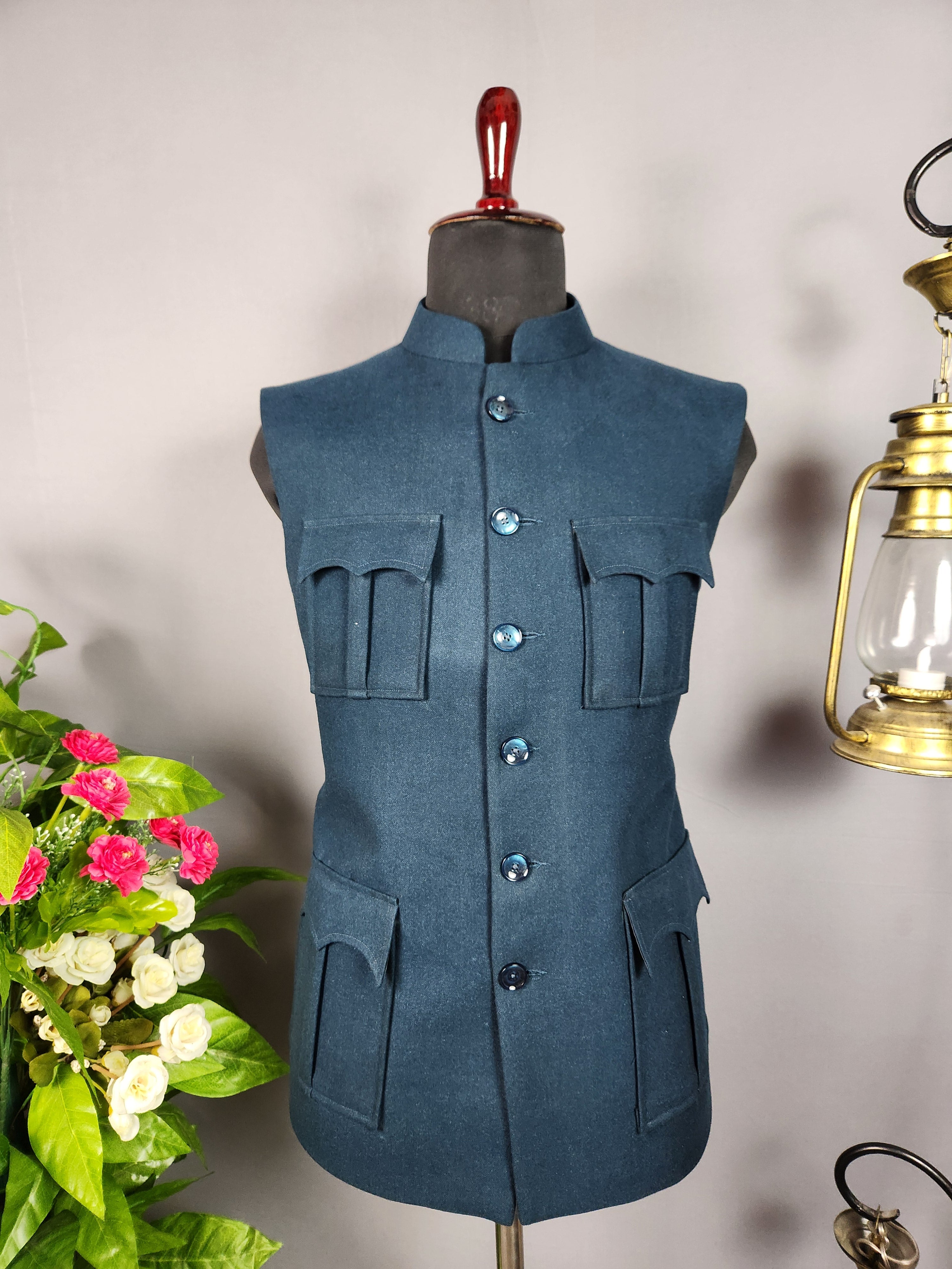 Rama tweed nehru jacket for men - Indian ethnic waistcoat ideal for weddings, festive events, and traditional functions