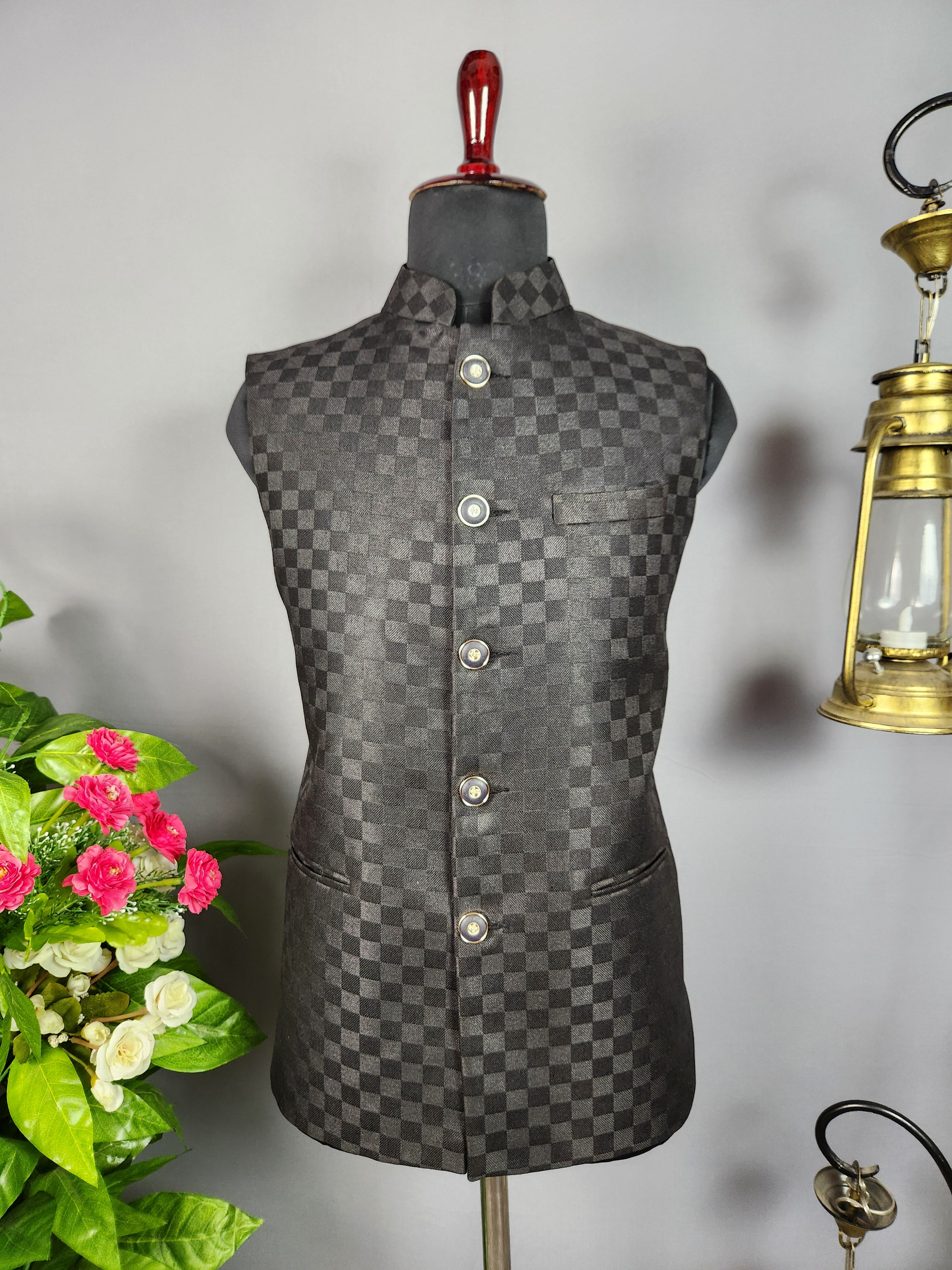 Black nehru jacket for men - Indian ethnic waistcoat ideal for weddings, festive events, and traditional functions