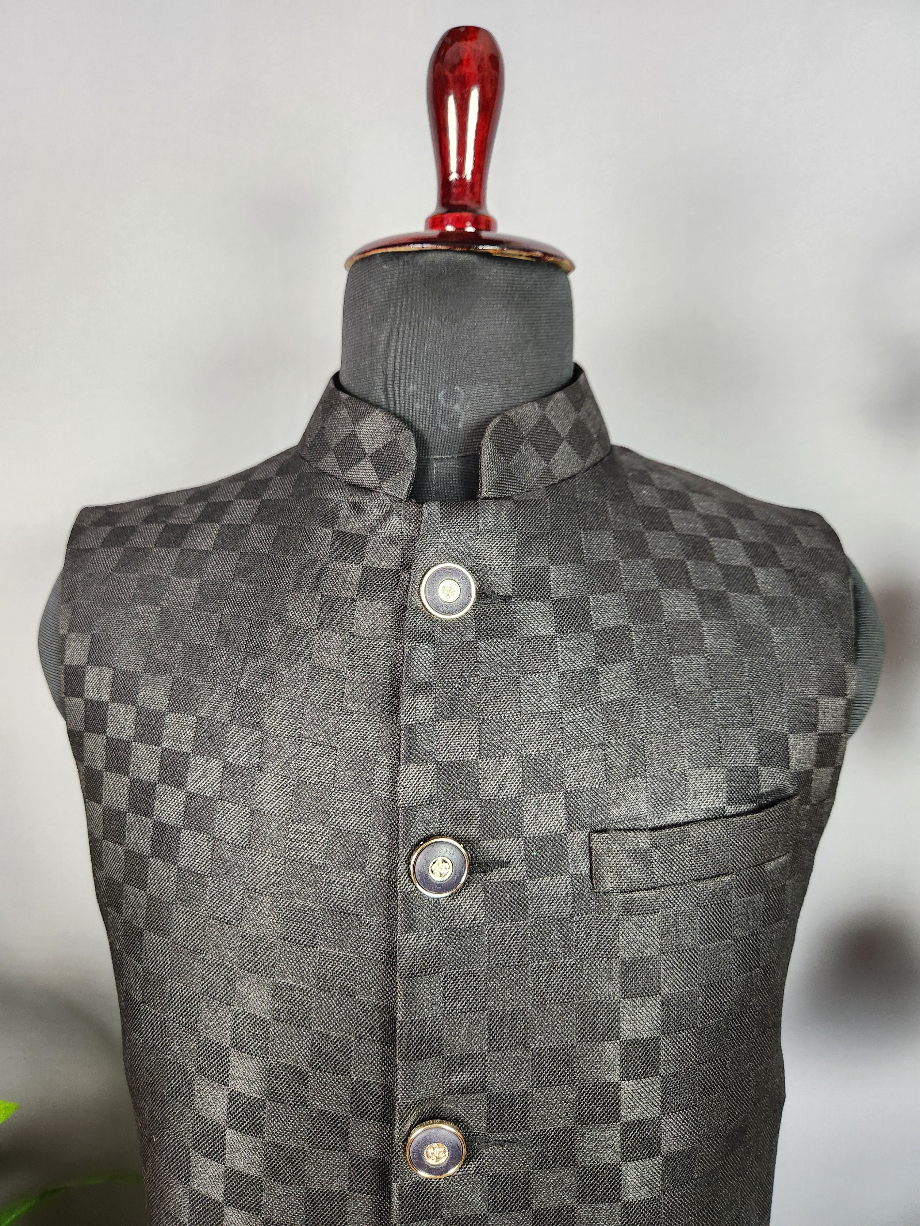 Black nehru jacket for men - Indian ethnic waistcoat ideal for weddings, festive events, and traditional functions