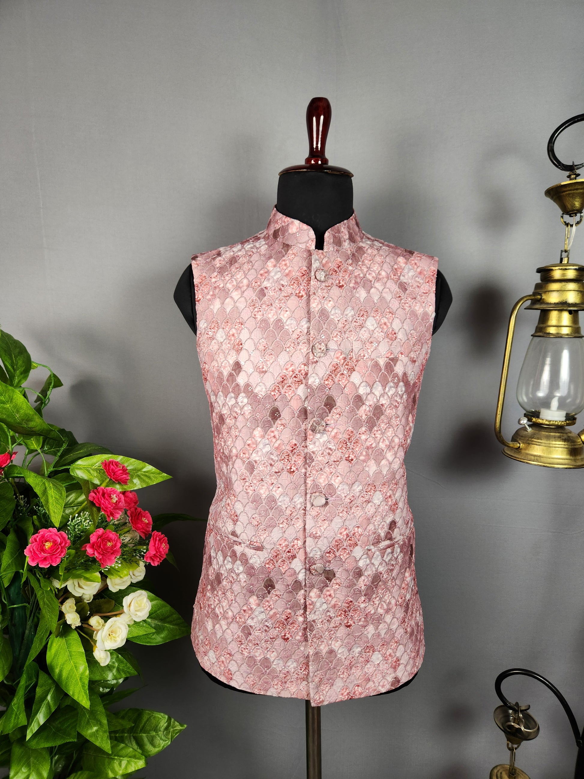 Beautiful Pink nehru jacket for men - Indian ethnic waistcoat ideal for weddings, festive events, and traditional functions