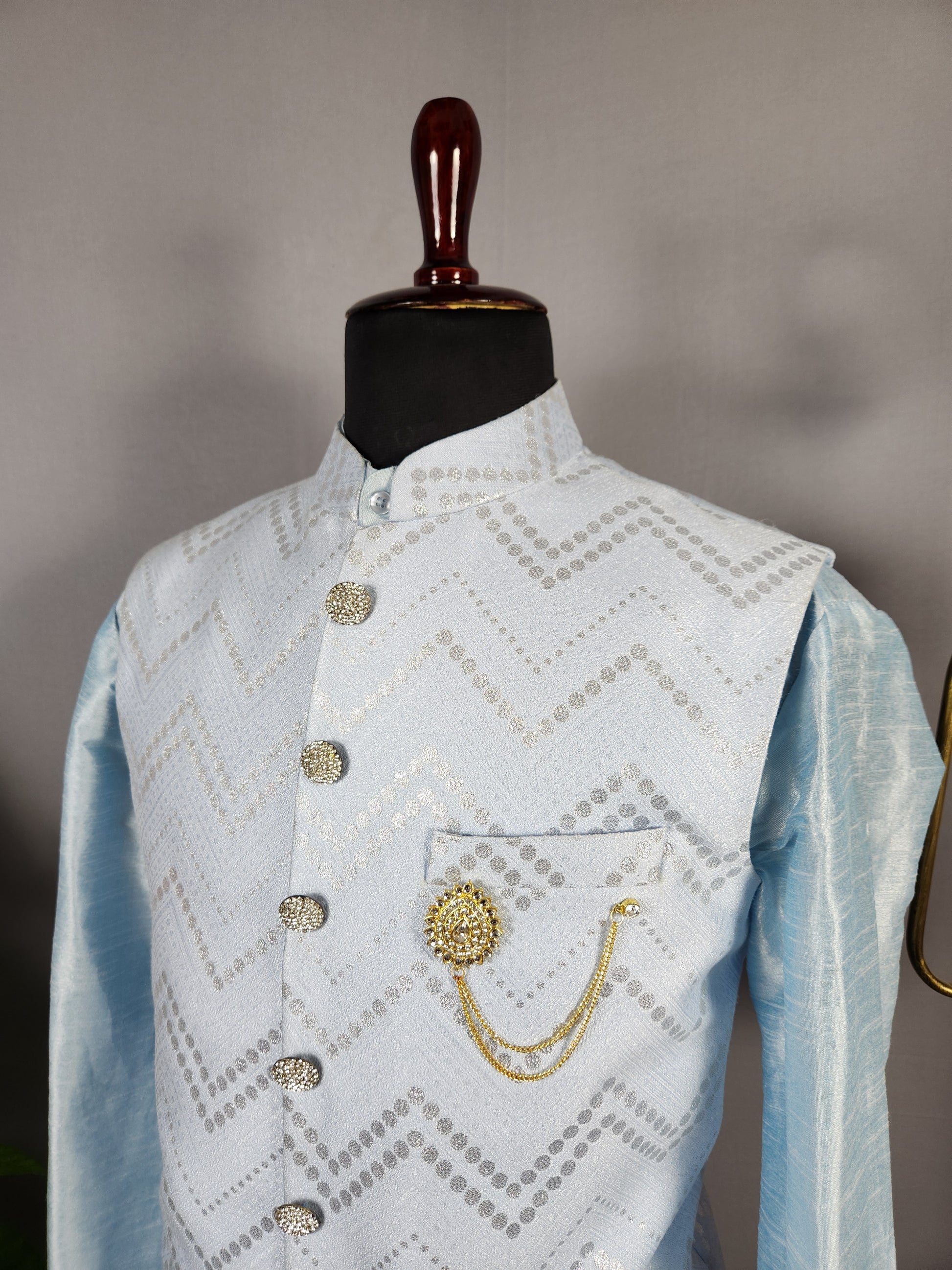 Sky Blue Kurta Jacket Set for Wedding – Designer Indian Outfit