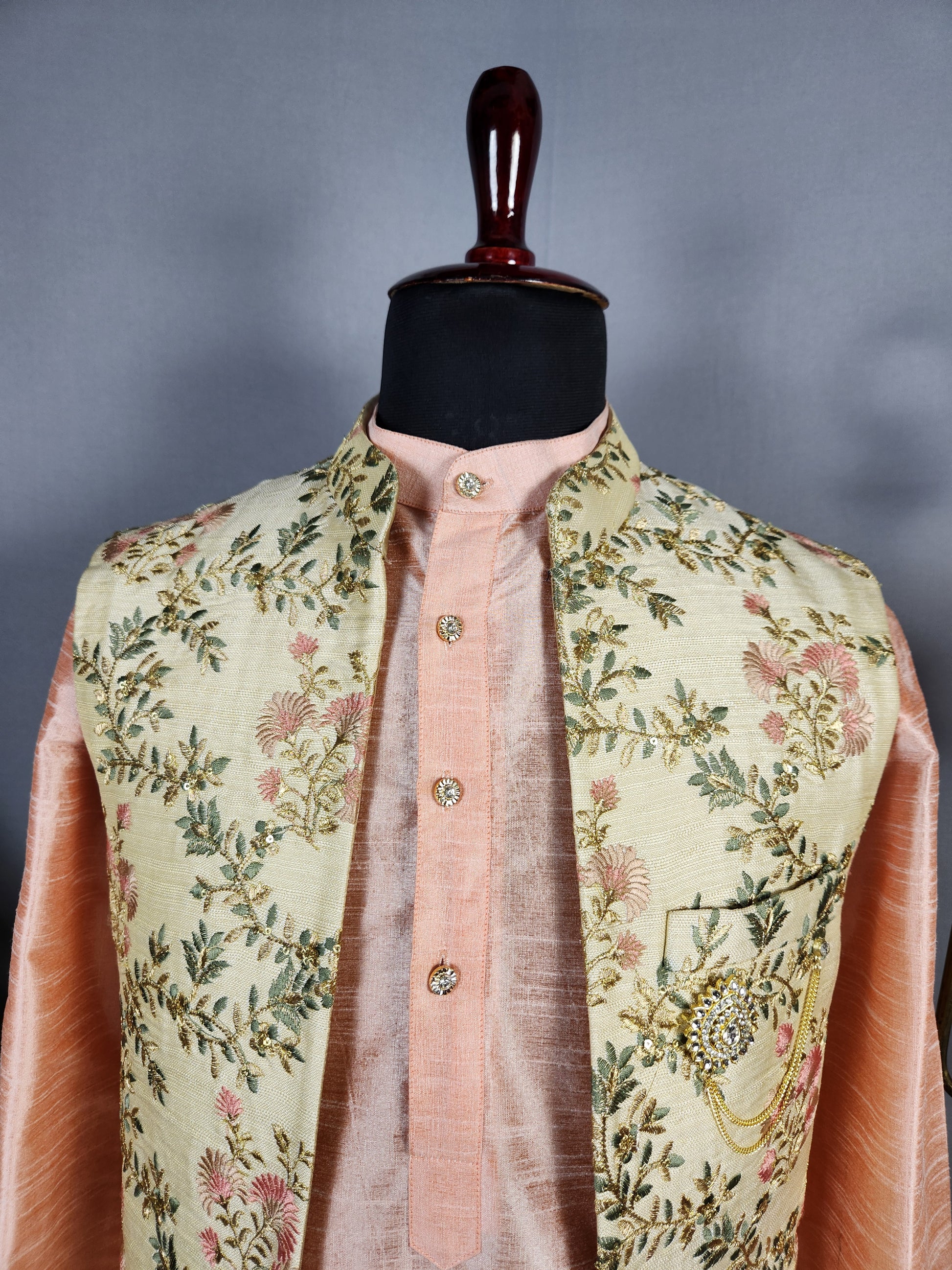 Peach Kurta Jacket Set for Wedding – Designer Indian Outfit