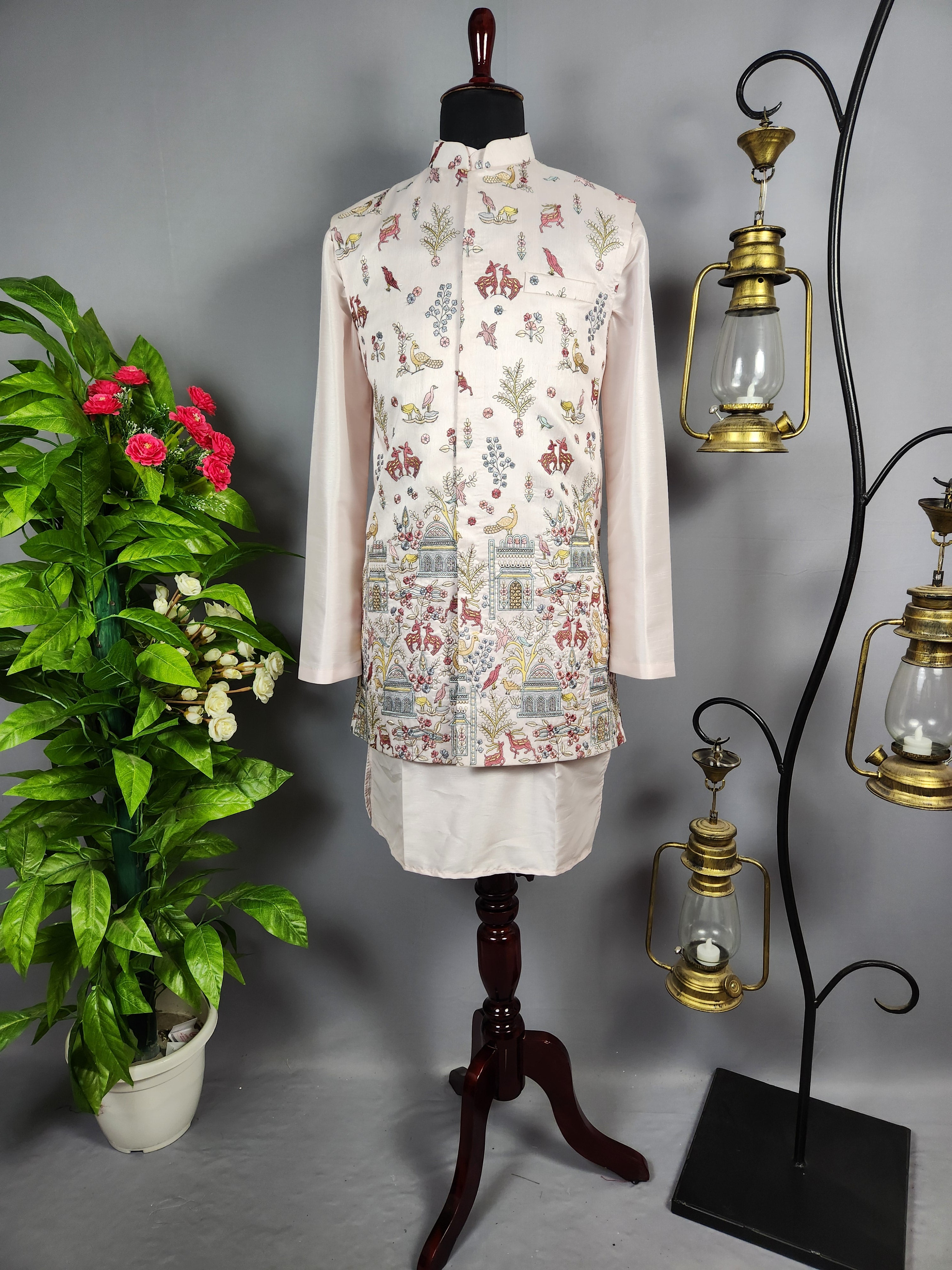 Peach Kurta Jacket Set for Wedding – Designer Indian Outfit