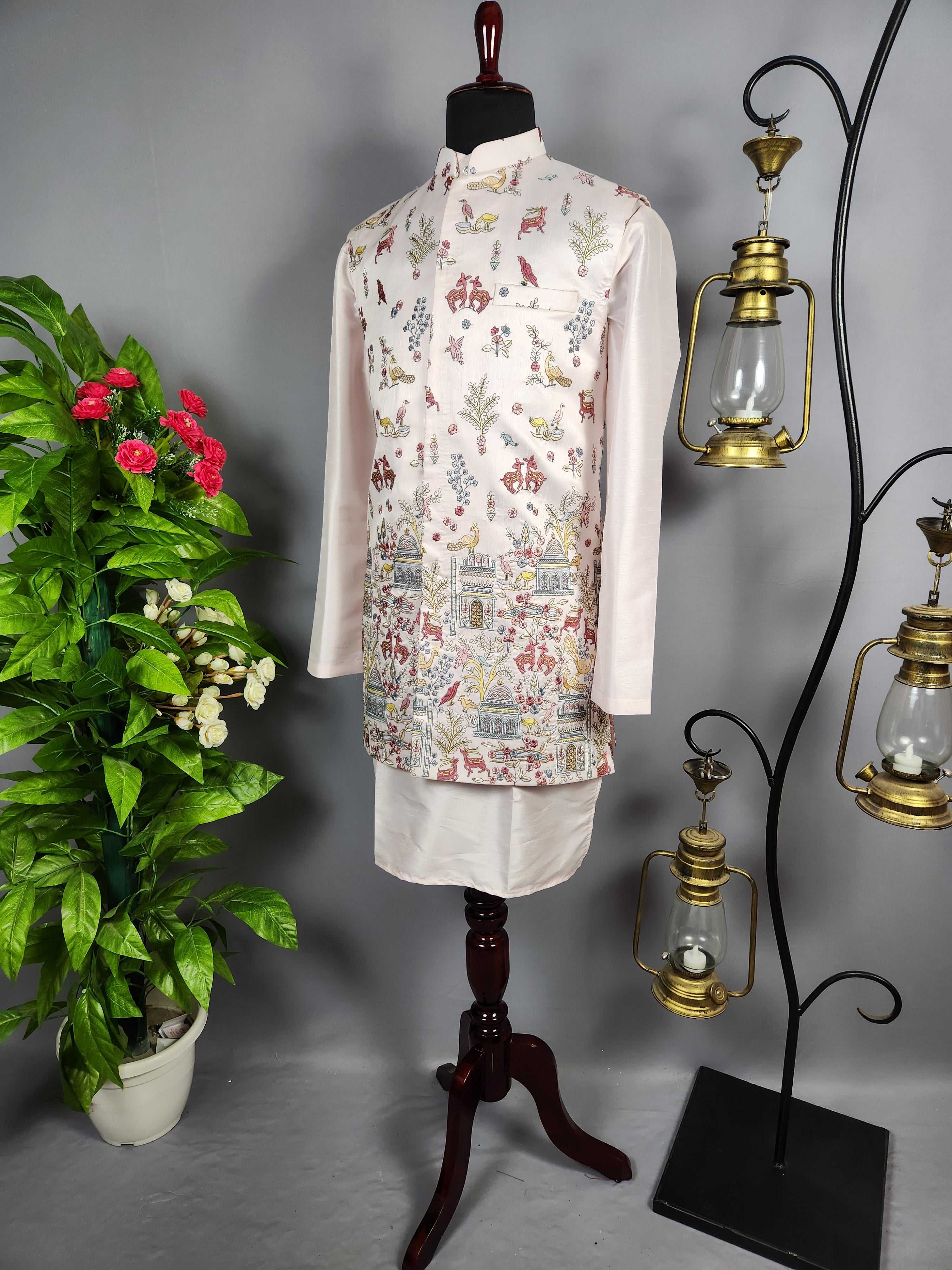 Peach Kurta Jacket Set for Wedding – Designer Indian Outfit