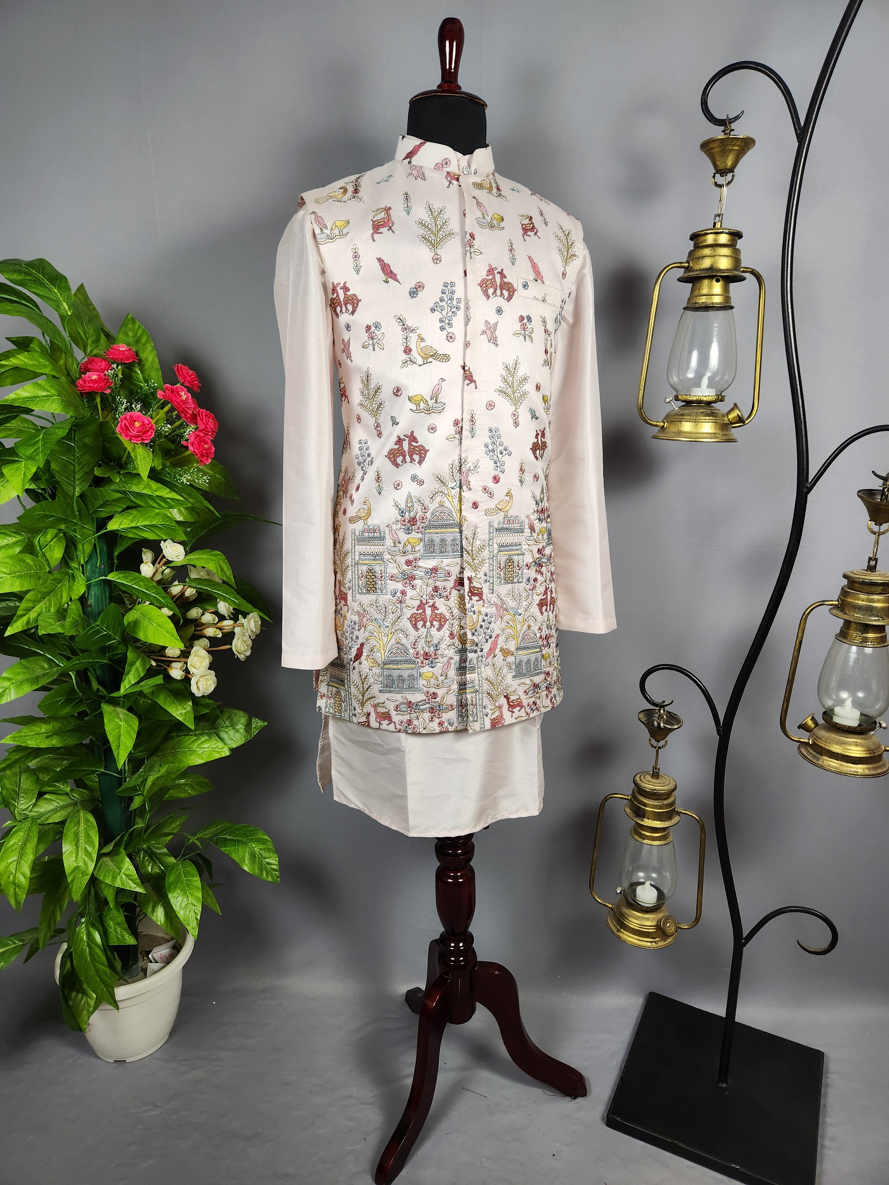 Peach Kurta Jacket Set for Wedding – Designer Indian Outfit