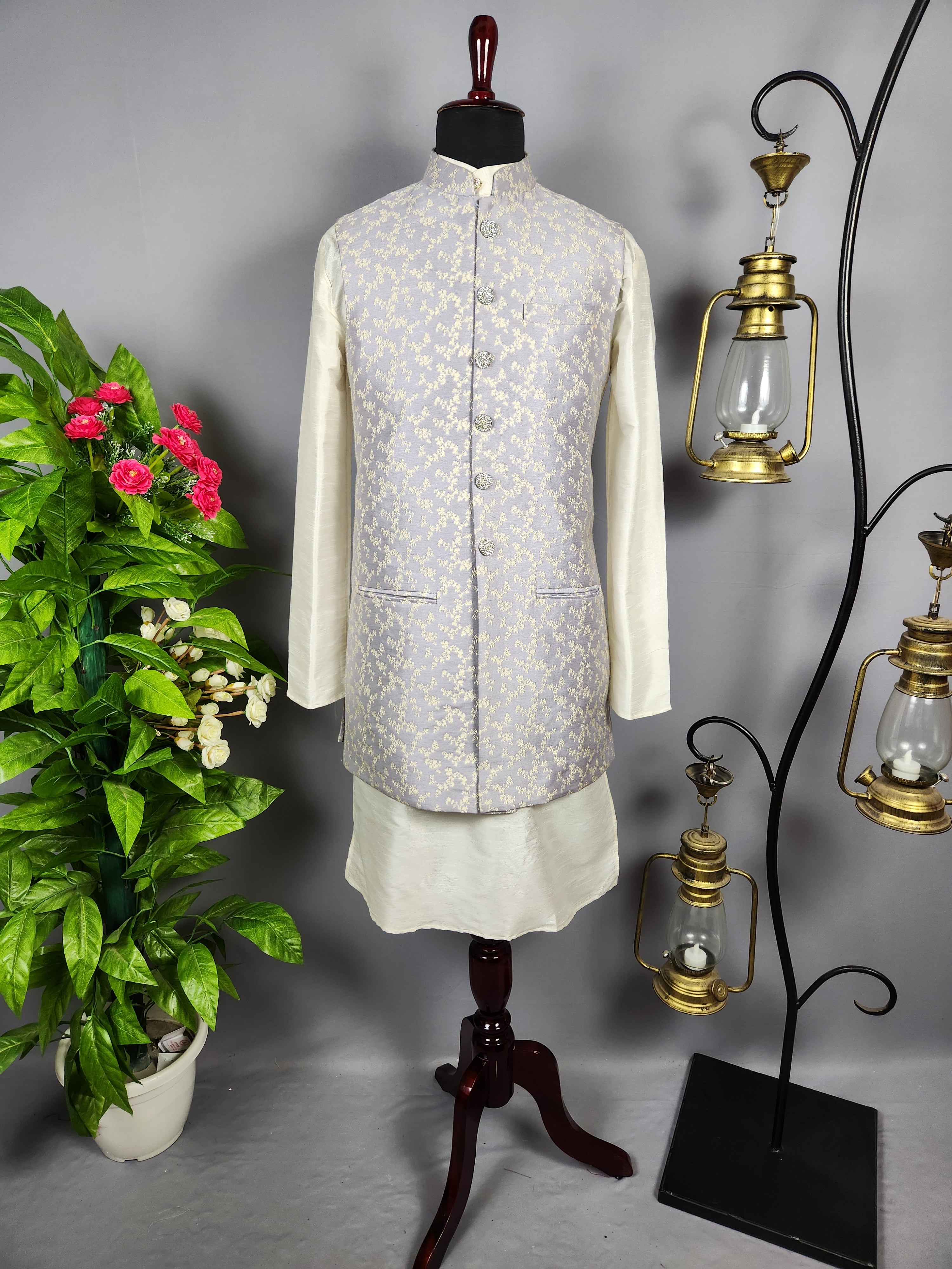 Cream Kurta Jacket Set for Wedding – Designer Indian Outfit