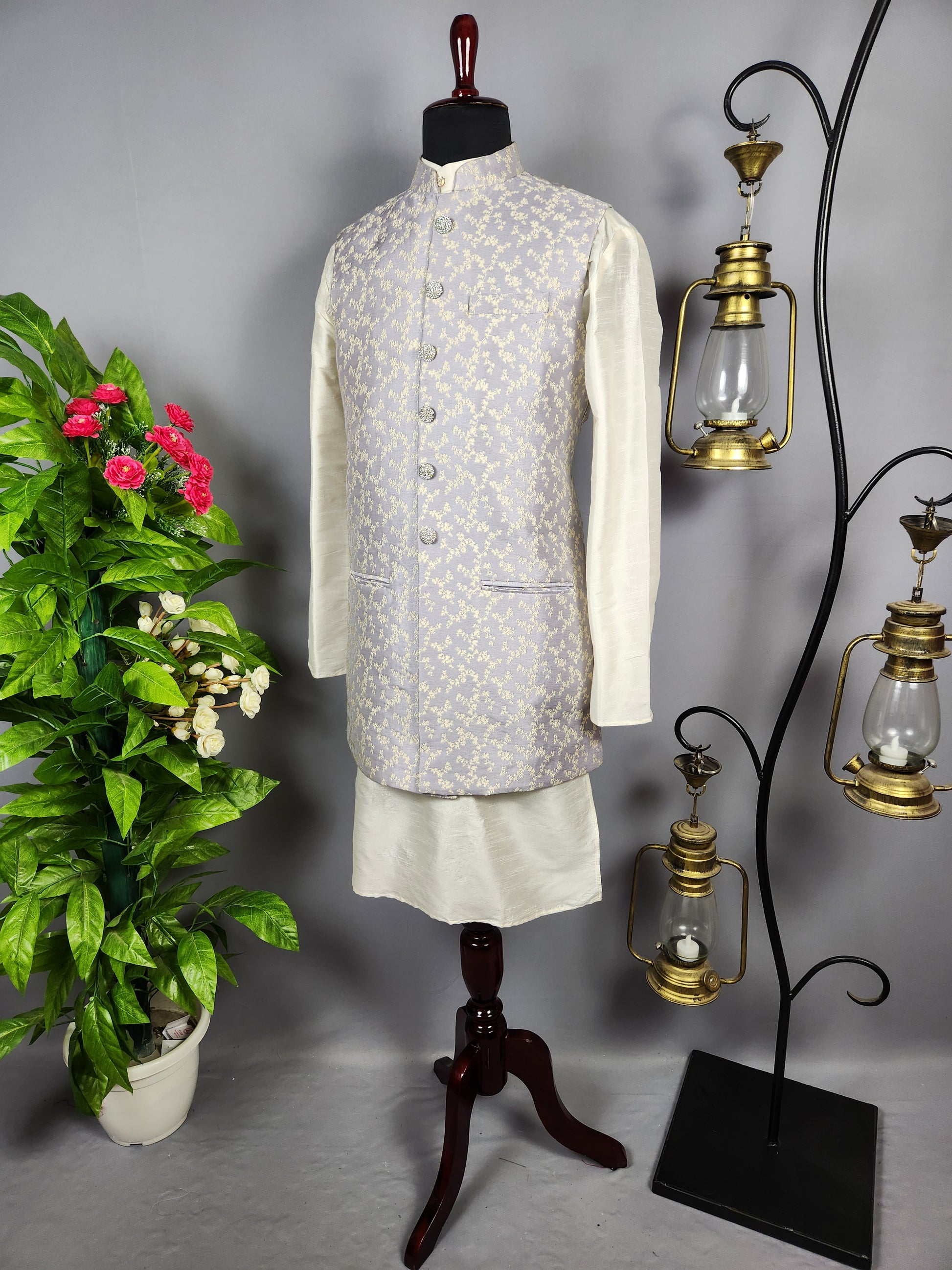 Cream Kurta Jacket Set for Wedding – Designer Indian Outfit