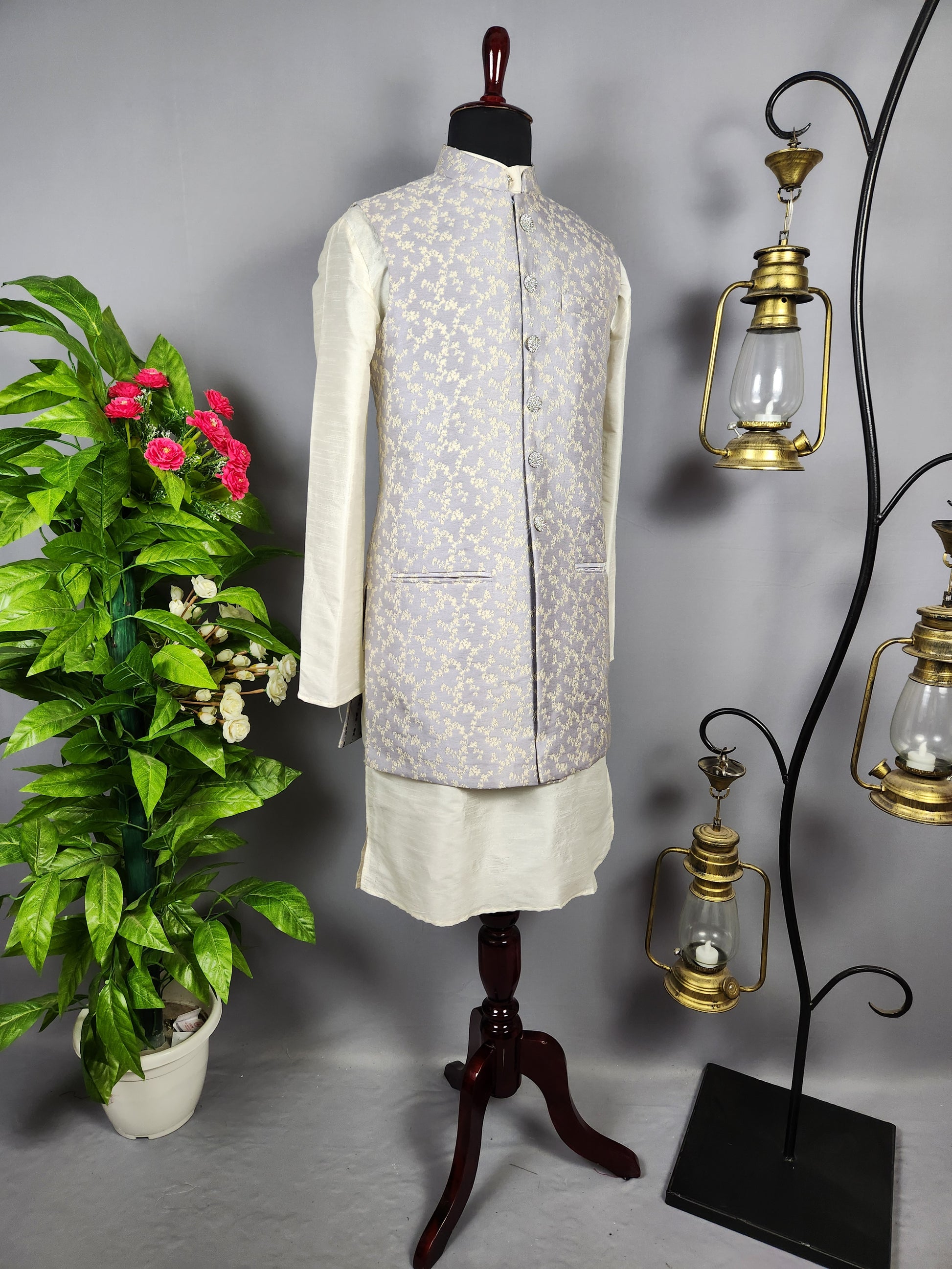 Cream Kurta Jacket Set for Wedding – Designer Indian Outfit