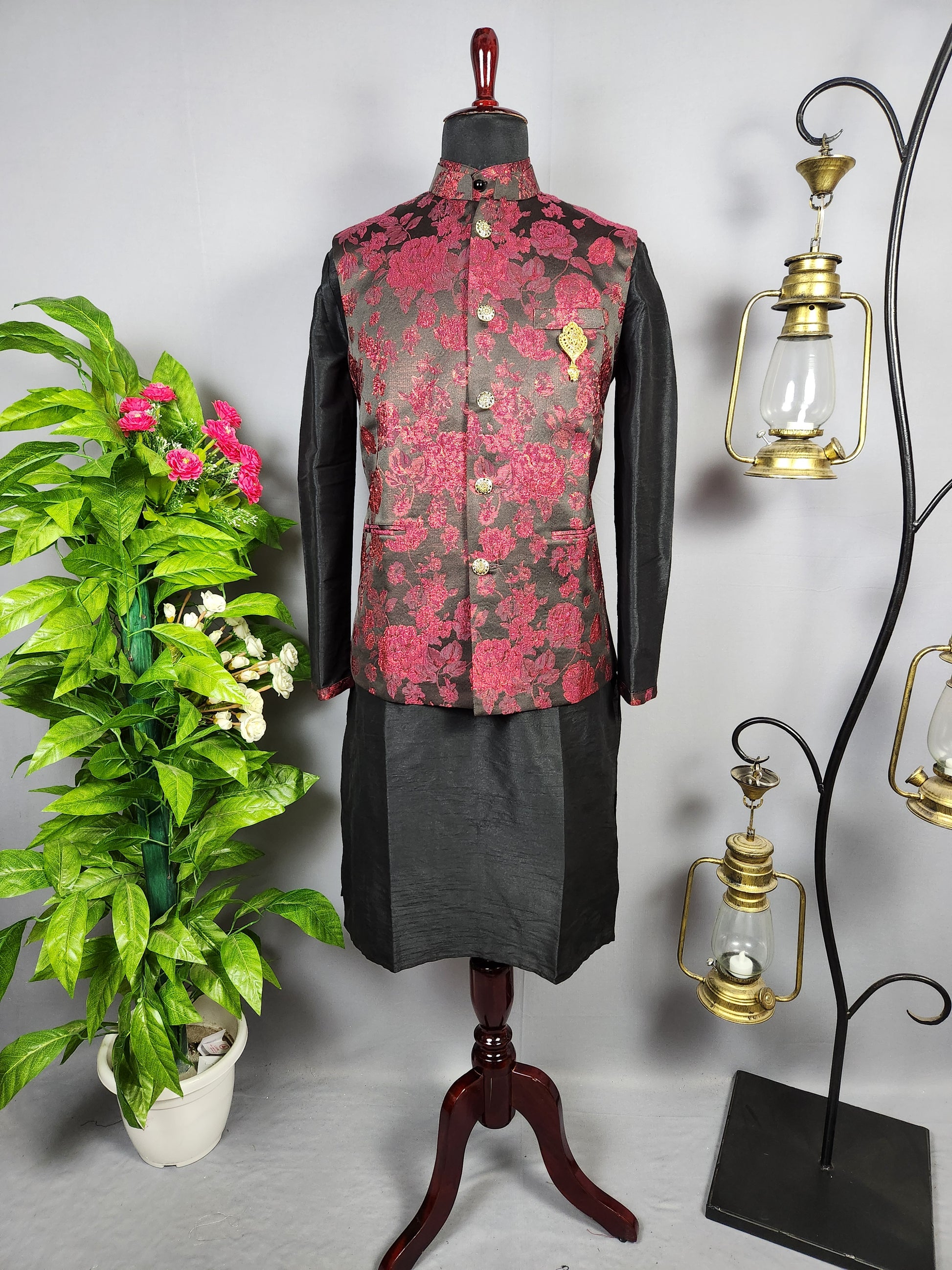 Black Kurta Jacket Set for Wedding – Designer Indian Outfit