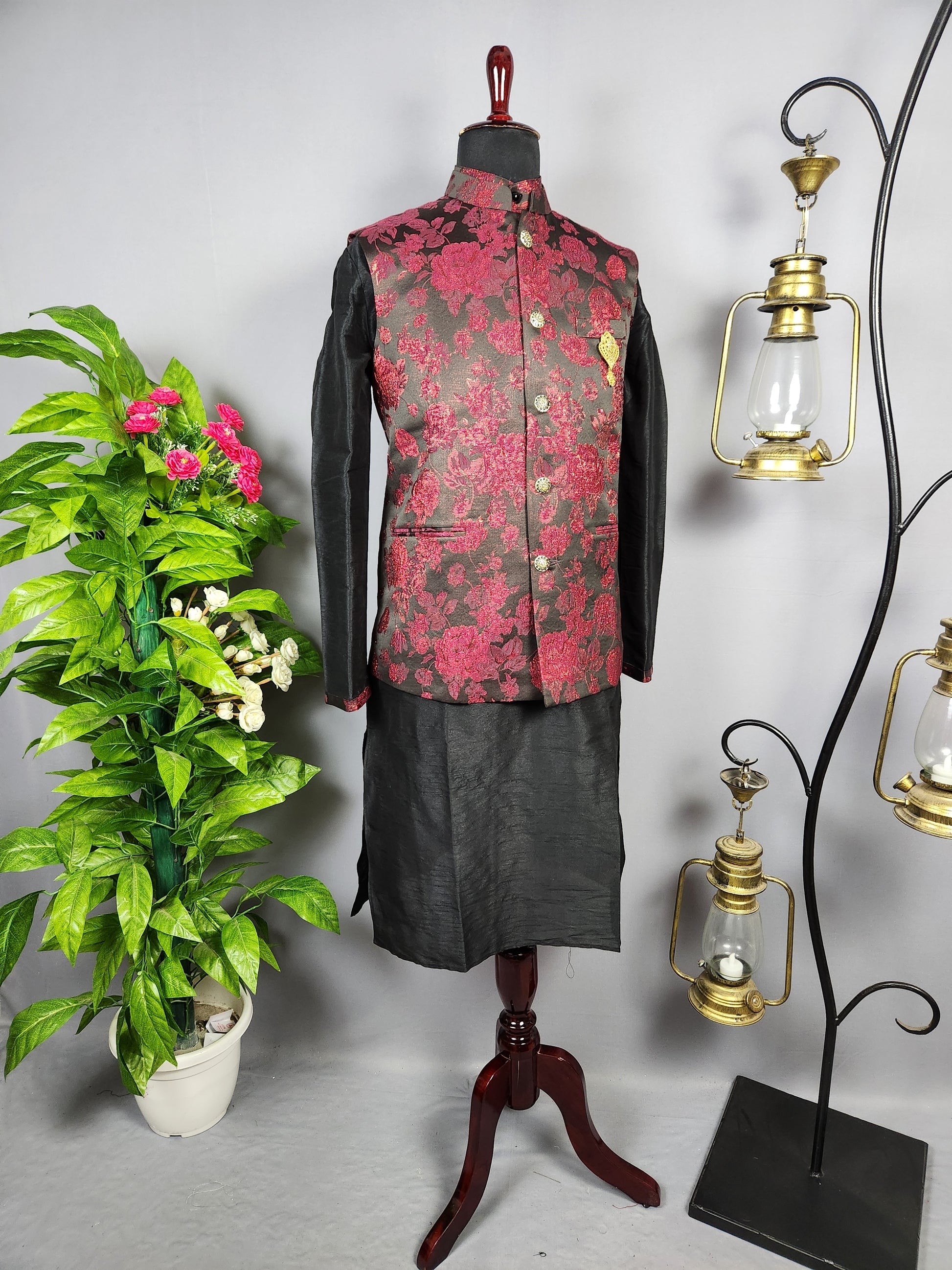 Black Kurta Jacket Set for Wedding – Designer Indian Outfit