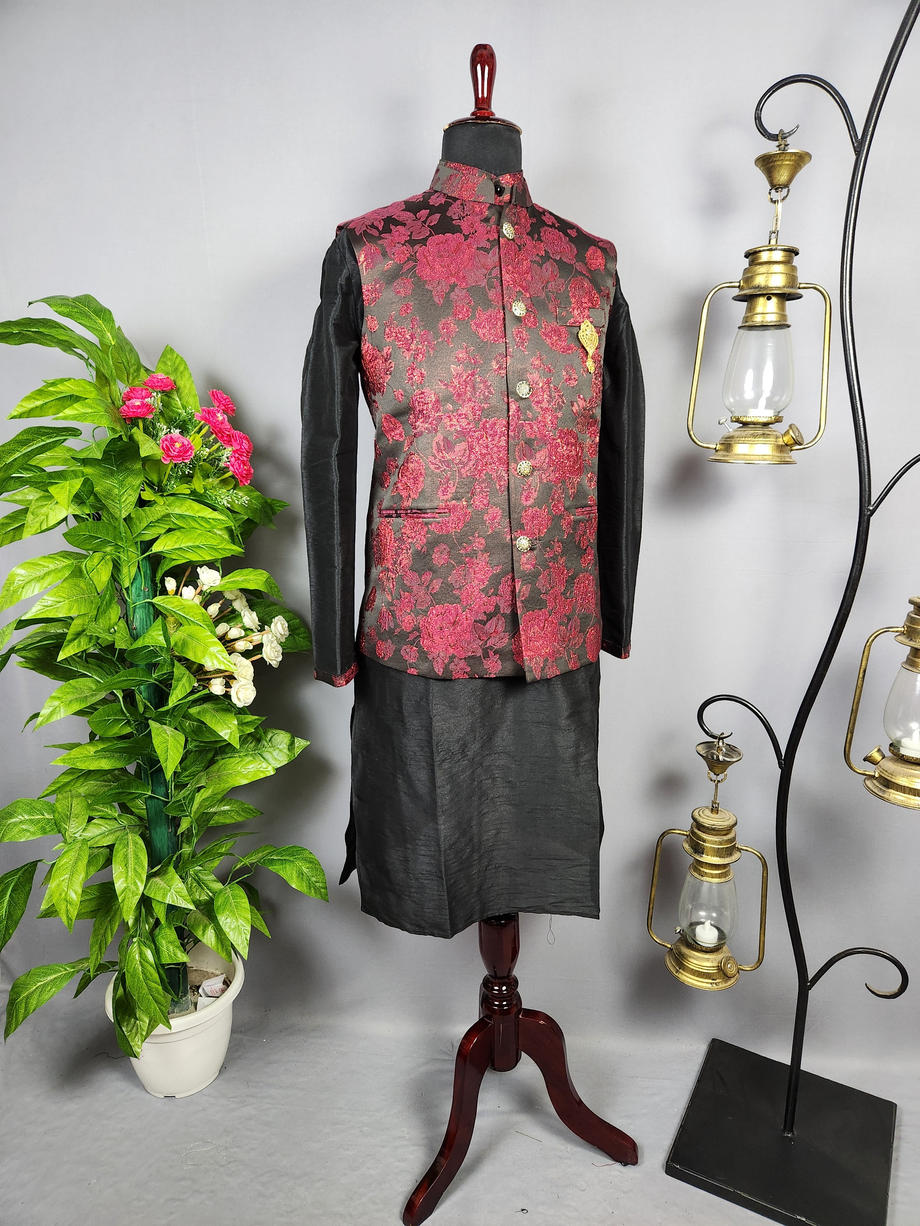 Black Kurta Jacket Set for Wedding – Designer Indian Outfit