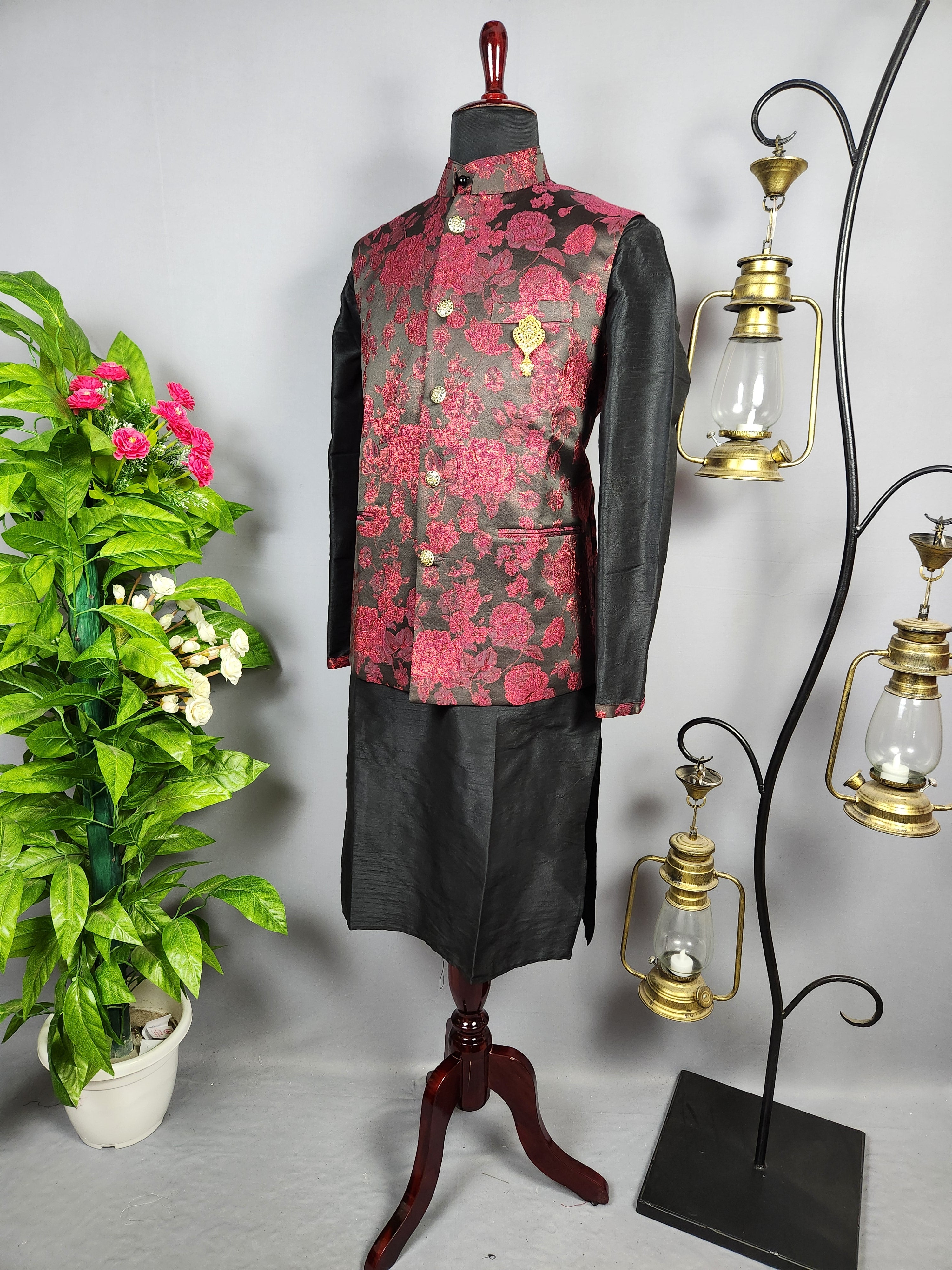 Black Kurta Jacket Set for Wedding – Designer Indian Outfit