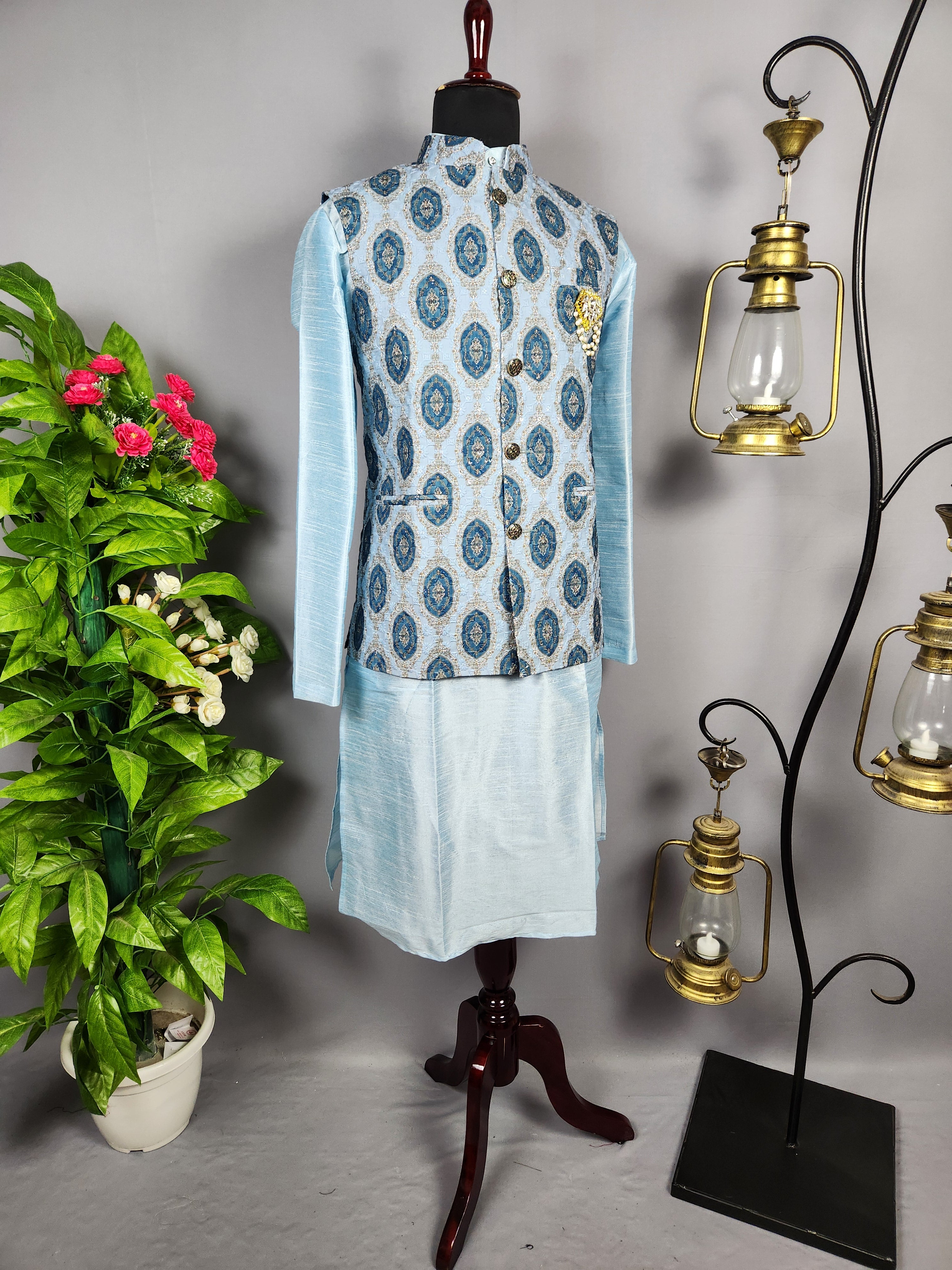 Sky Blue Kurta Jacket Set for Wedding – Designer Indian Outfit
