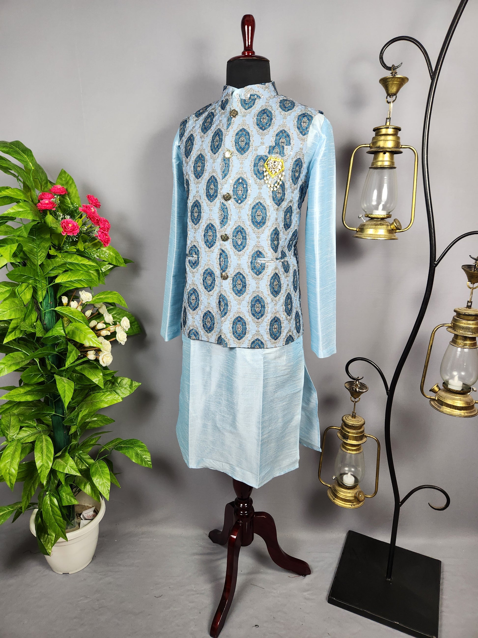 Sky Blue Kurta Jacket Set for Wedding – Designer Indian Outfit