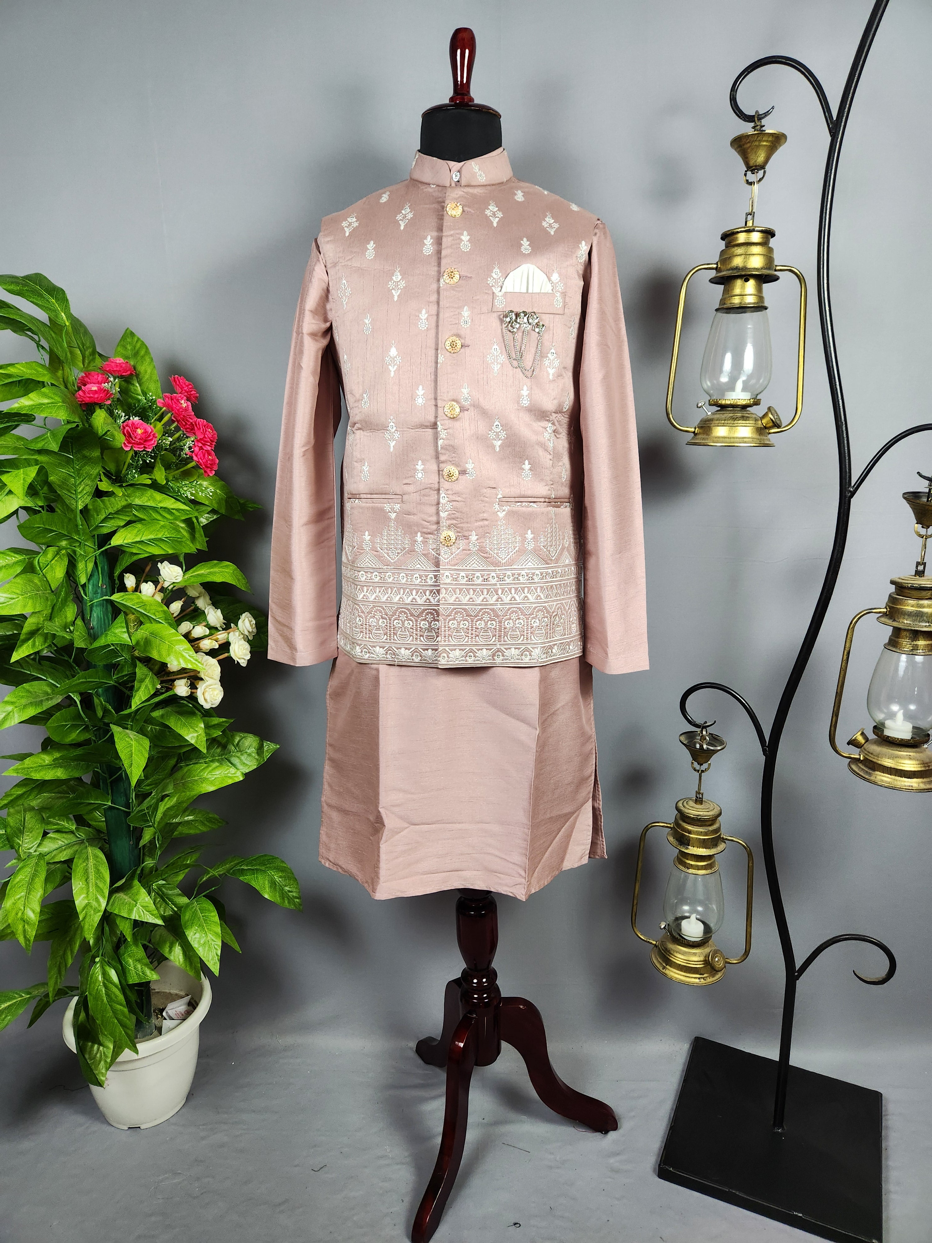 Dusty Pink Kurta Jacket Set for Wedding – Designer Indian Outfit