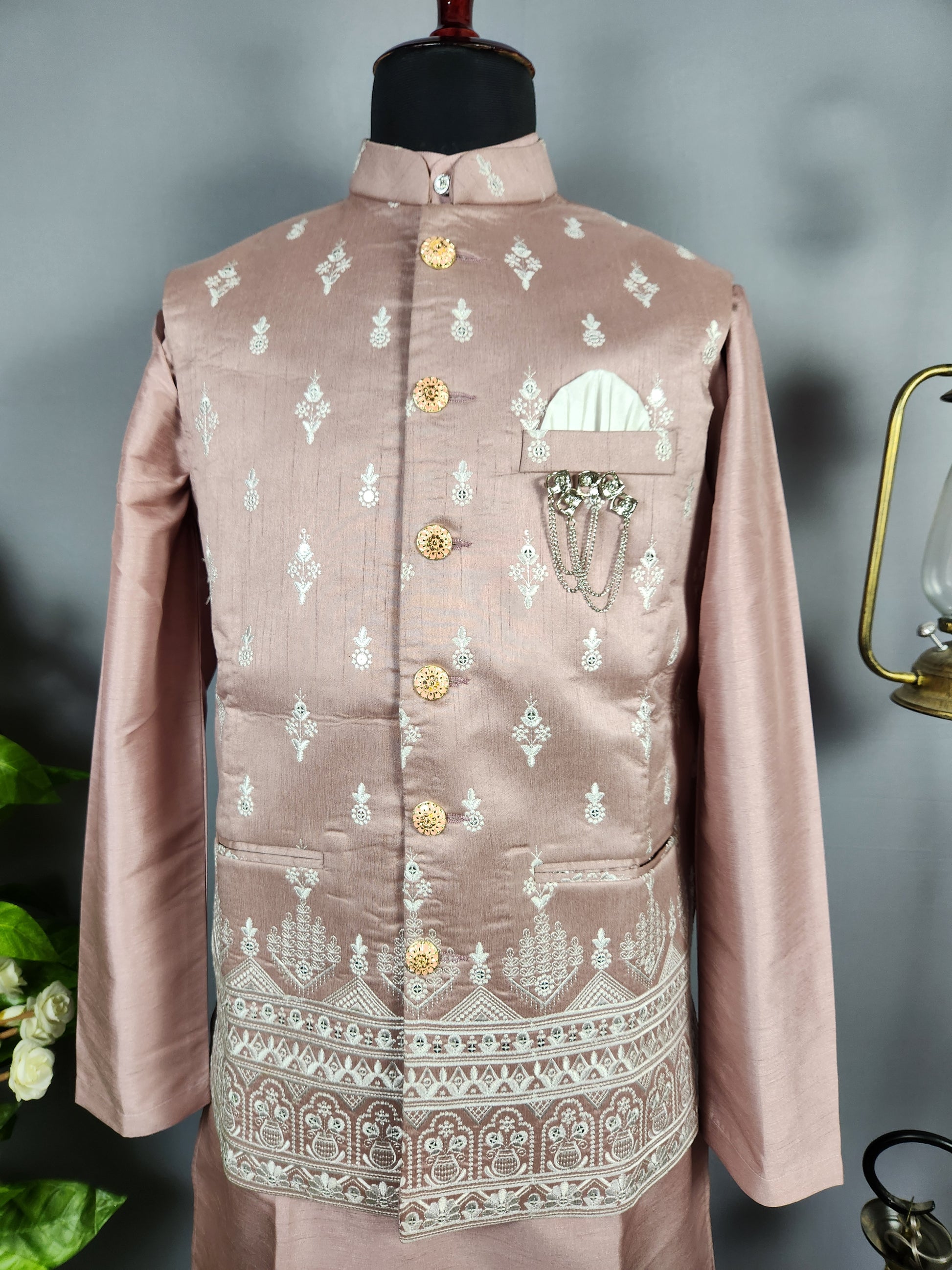 Dusty Pink Kurta Jacket Set for Wedding – Designer Indian Outfit