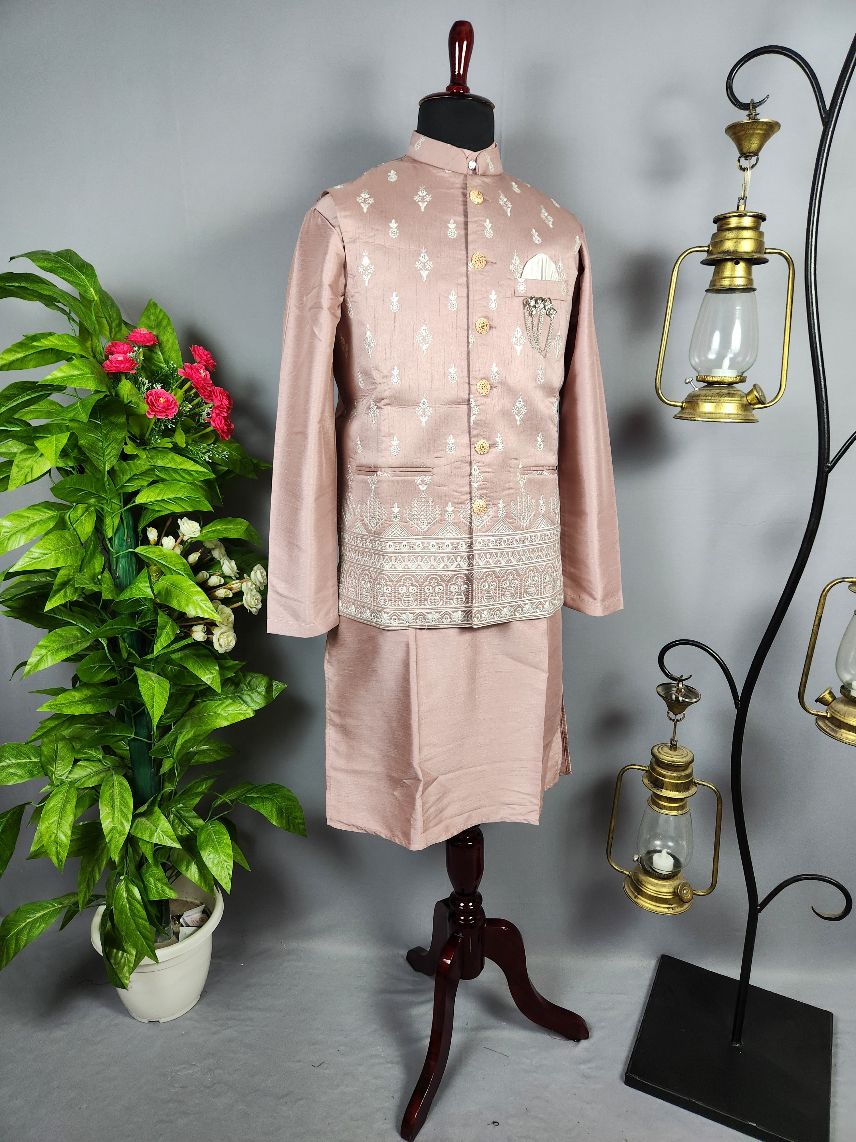 Dusty Pink Kurta Jacket Set for Wedding – Designer Indian Outfit