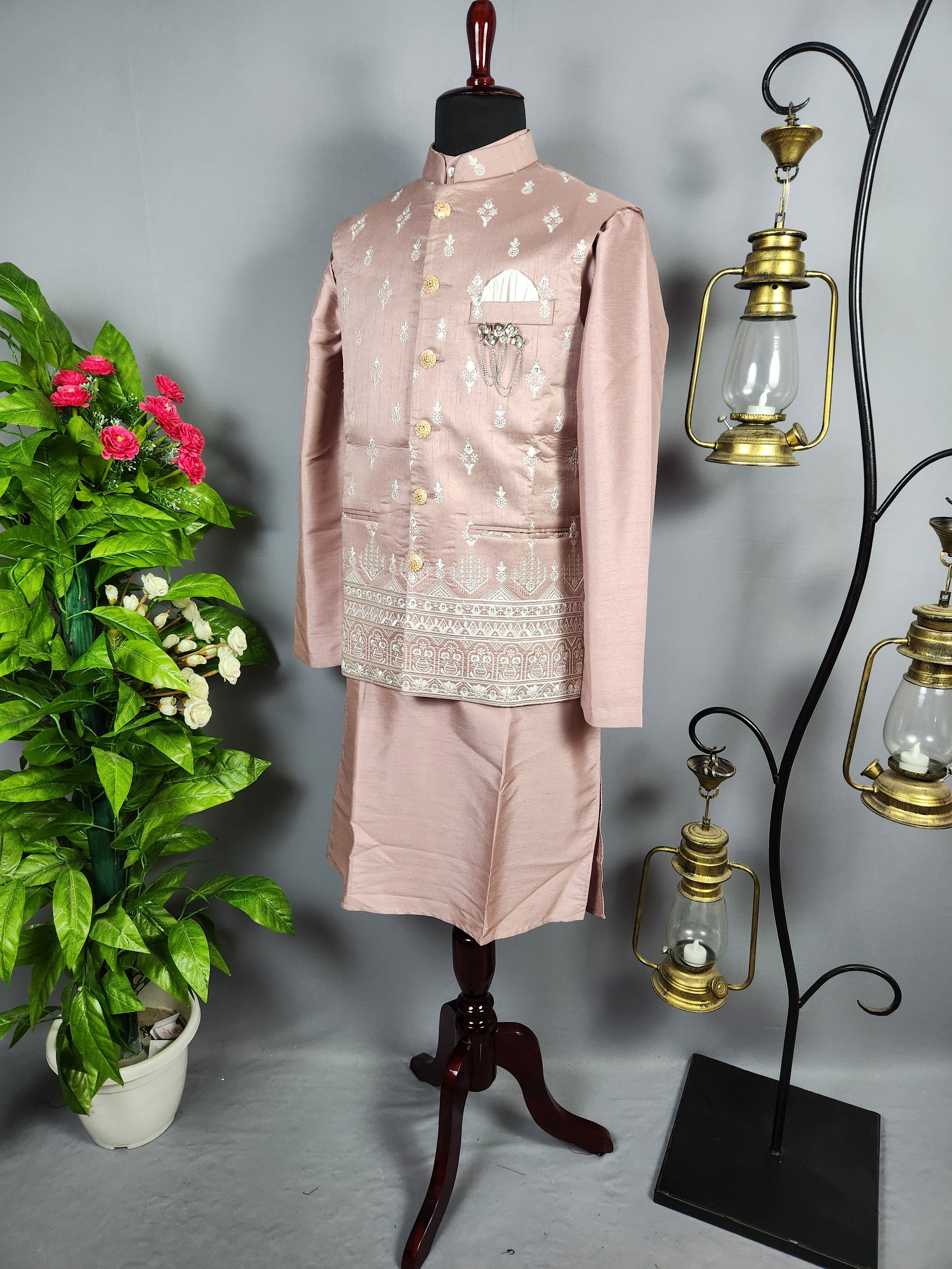 Dusty Pink Kurta Jacket Set for Wedding – Designer Indian Outfit