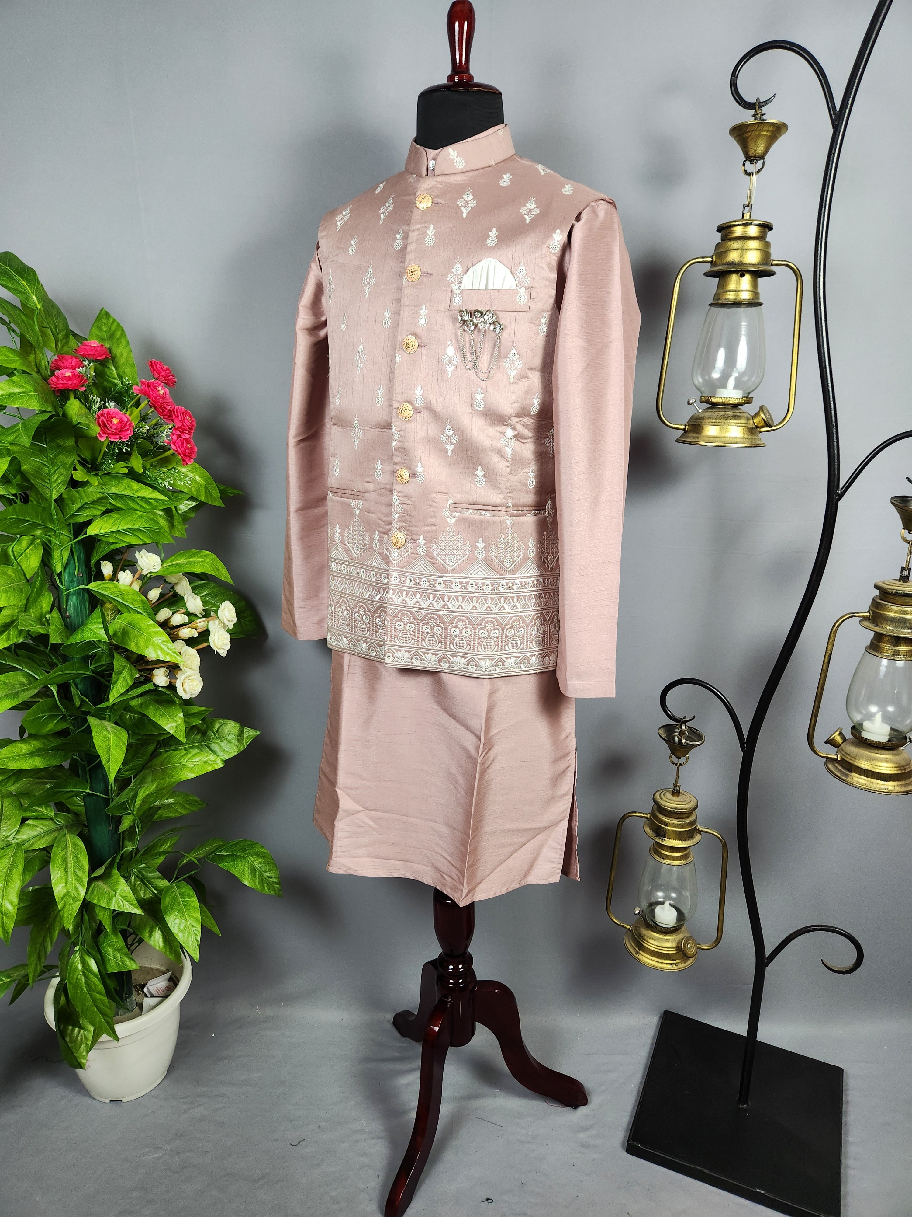 Dusty Pink Kurta Jacket Set for Wedding – Designer Indian Outfit